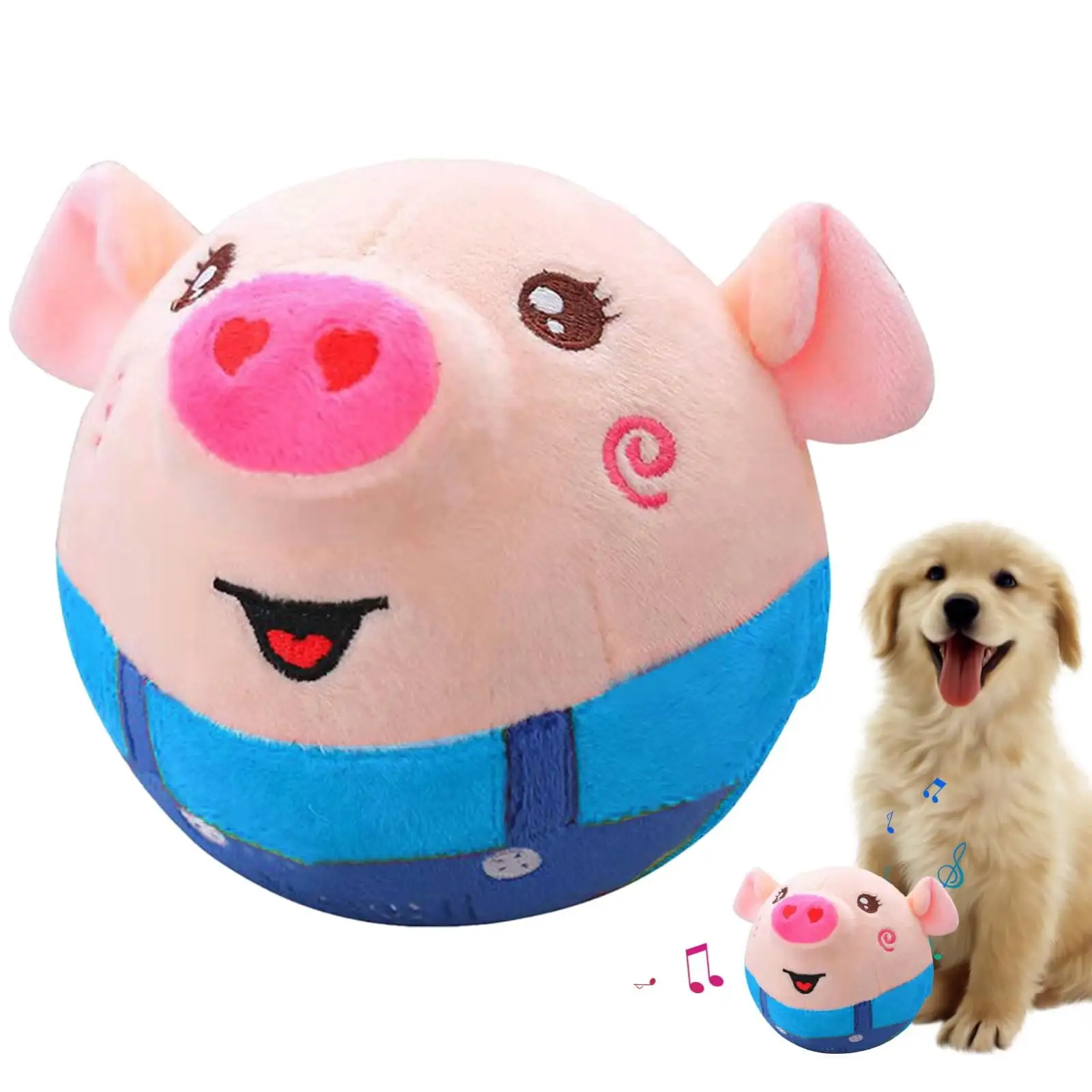 Active Moving Pet Plush Toy. Interactive Dog Toy Pet Bouncing Balls. USB Rechargeable Interactive Washable Cartoon Pig Plush Sound Electronic Dog Toy. Small Plush Sound Toys for Dogs