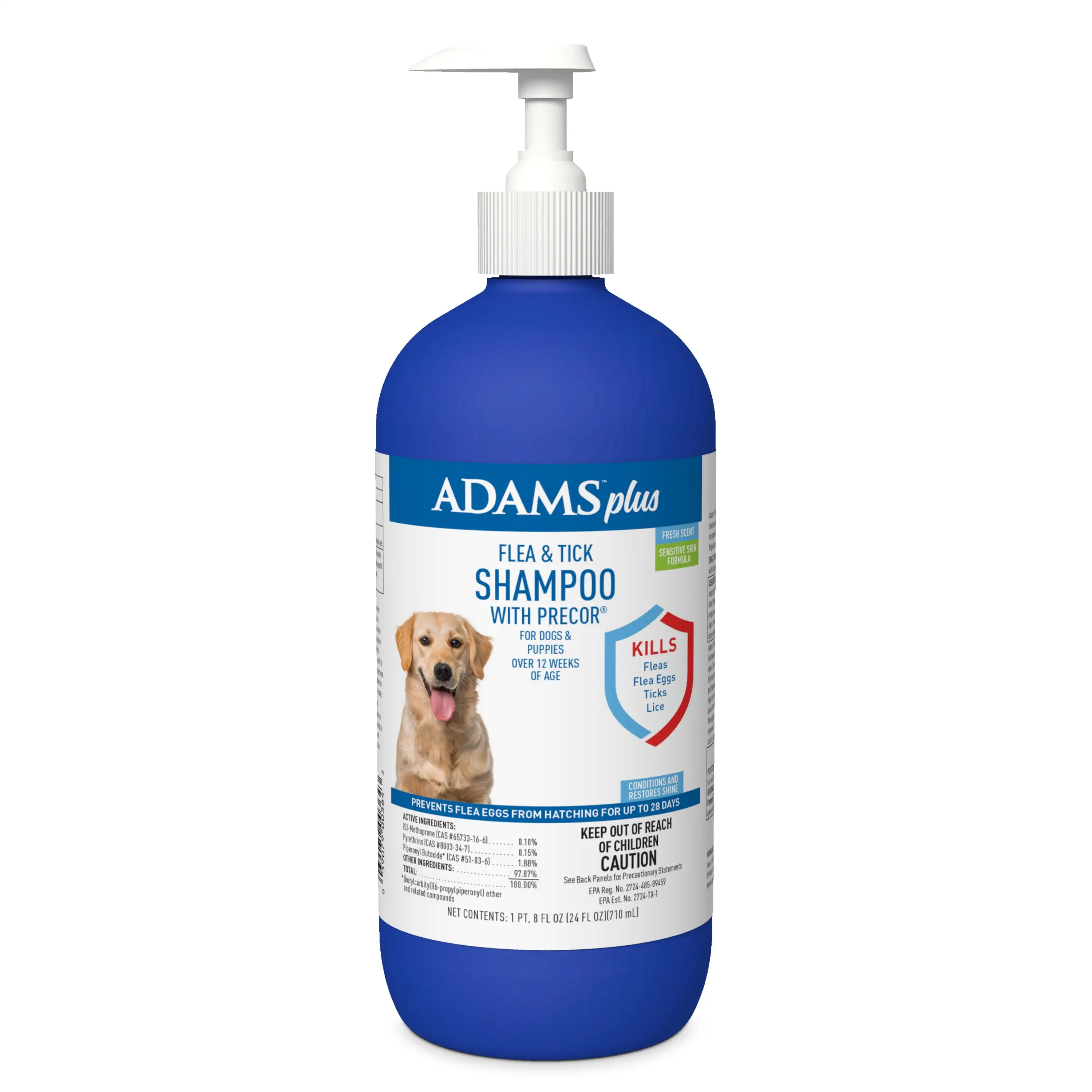 Adams Plus Flea & Tick Shampoo with Precor for Cats. Kittens. and Dogs & Puppies over 12 Weeks of Age. 24 FL OZ