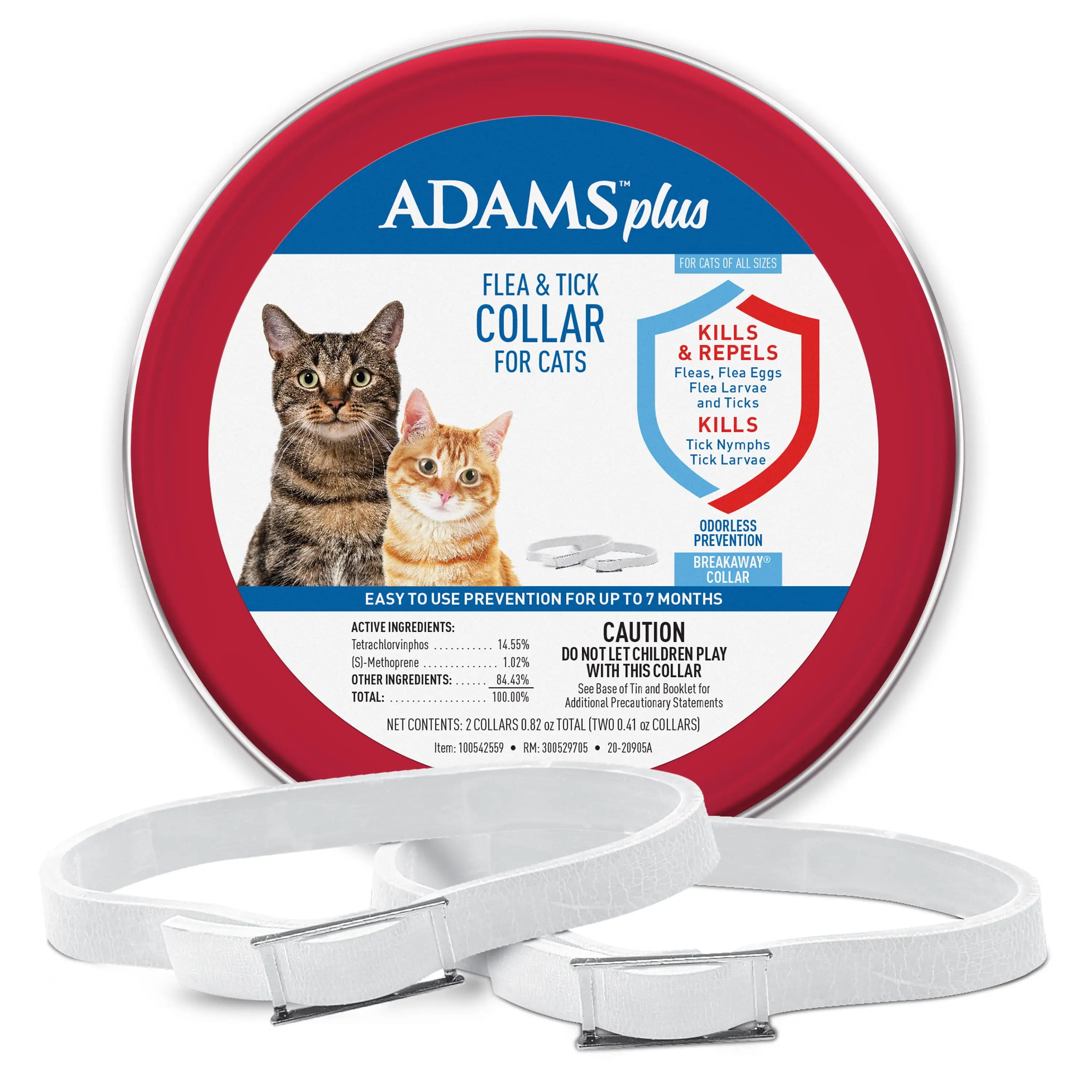 Adams Plus Flea and Tick Collar for Cats. 2 White Collars. One Size