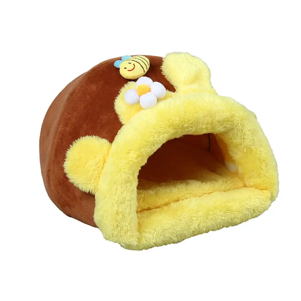 Adorable Pet Winter Cage Bee Design Warm Nest Decorative Small Pet House for Hamster Guinea Pig Squirrel (Size S)