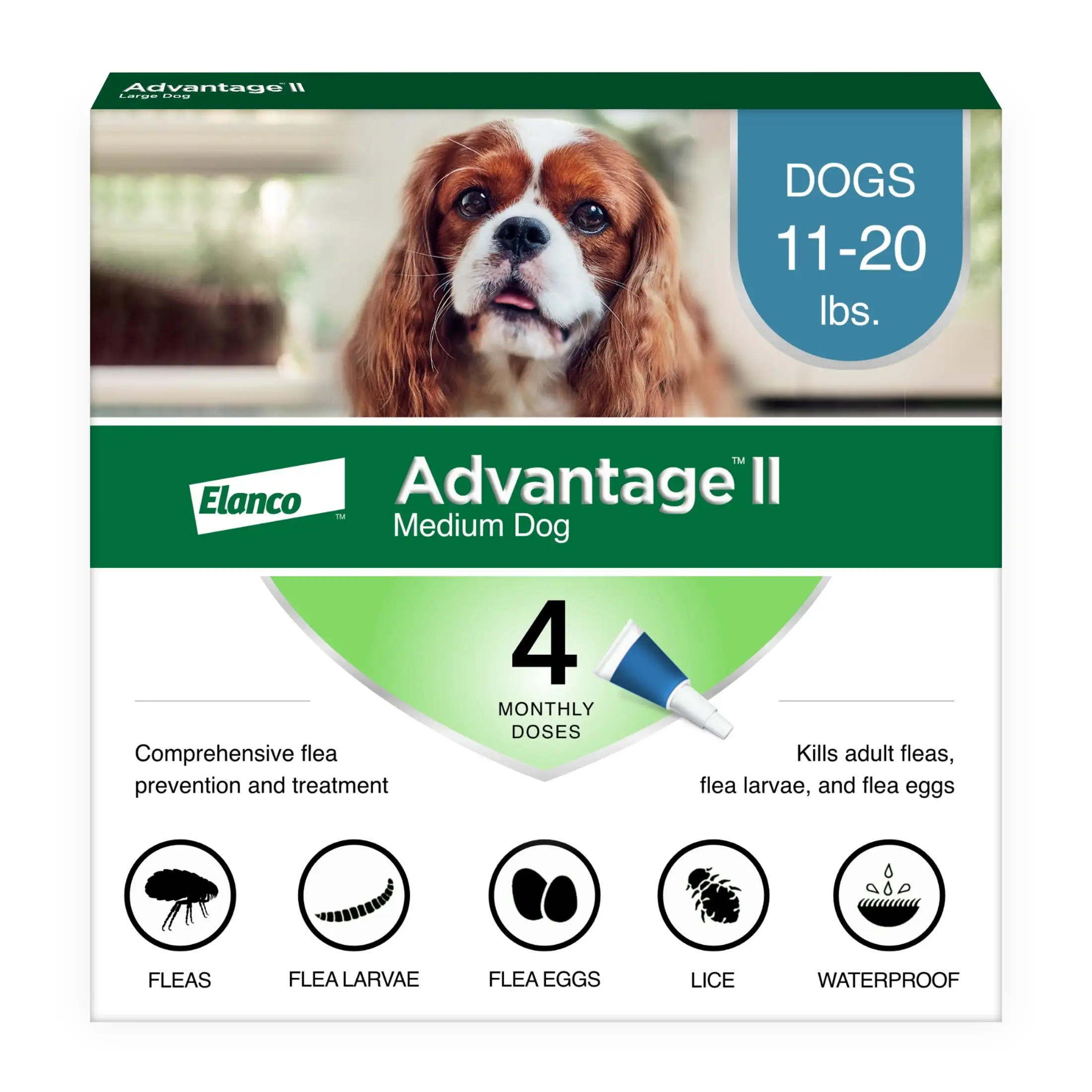 Advantage II Vet-Recommended Flea Prevention for Medium Dogs 11-20 lbs. 4-Monthly Treatments