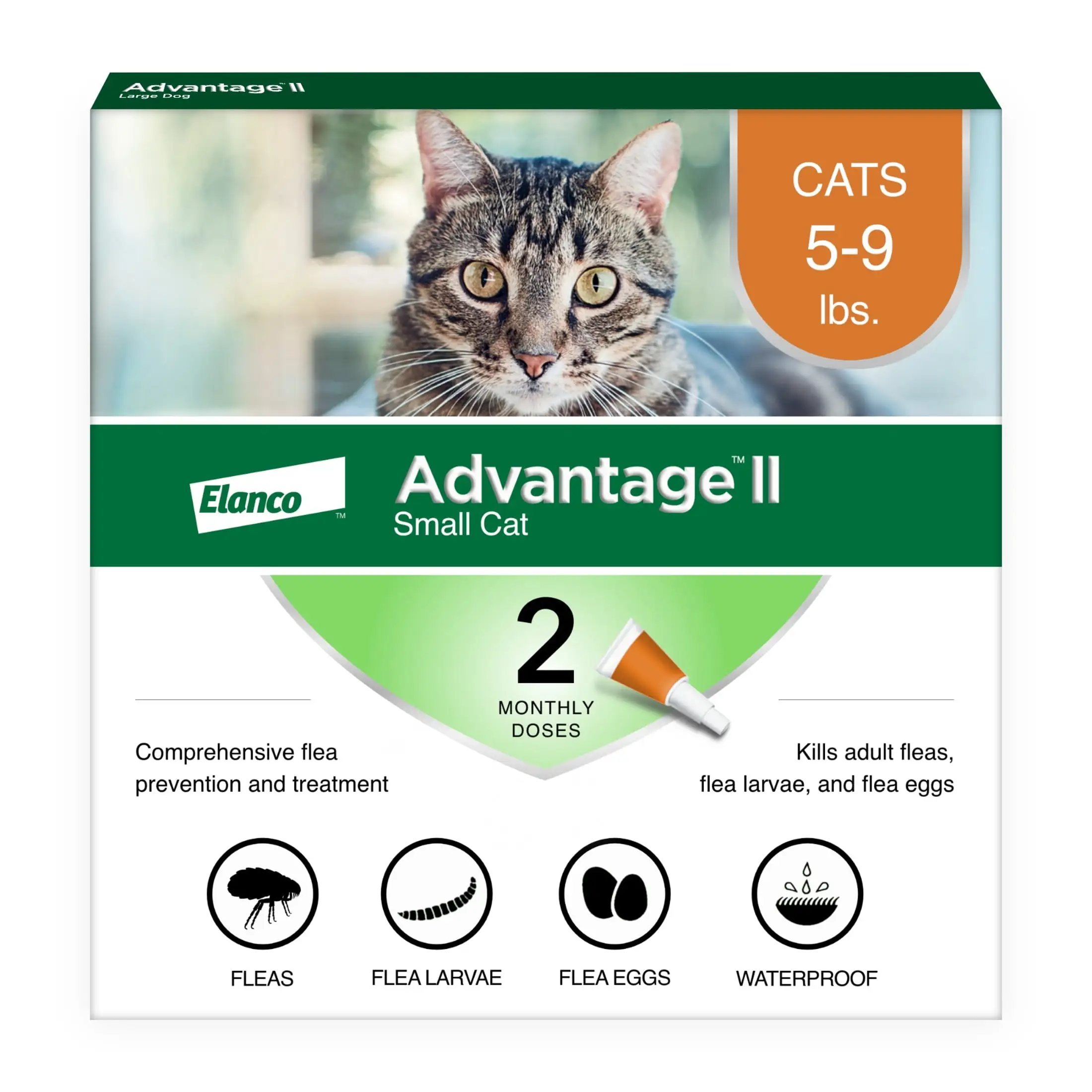 Advantage II Vet-Recommended Flea Prevention for Small Cats 5-9 lbs. 2-Monthly Treatments