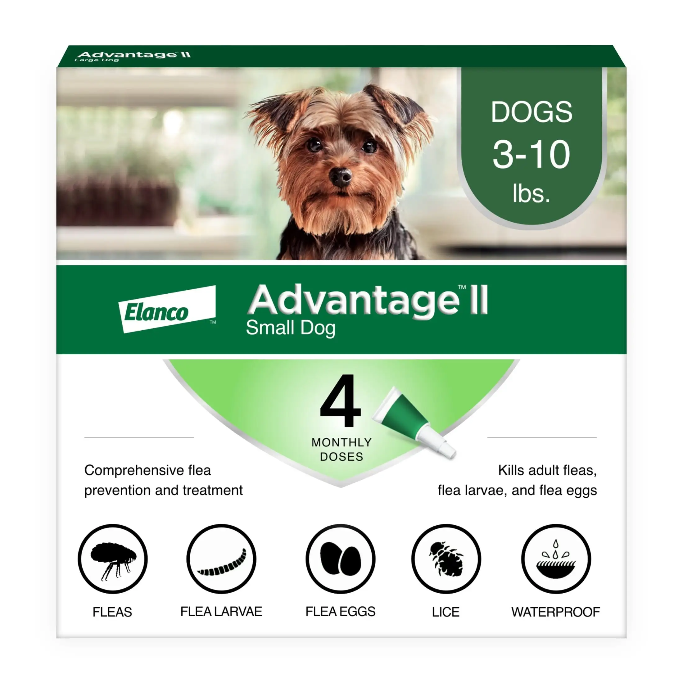 Advantage II Vet-Recommended Flea Prevention for Small Dogs 3-10 lbs. 4-Monthly Treatments