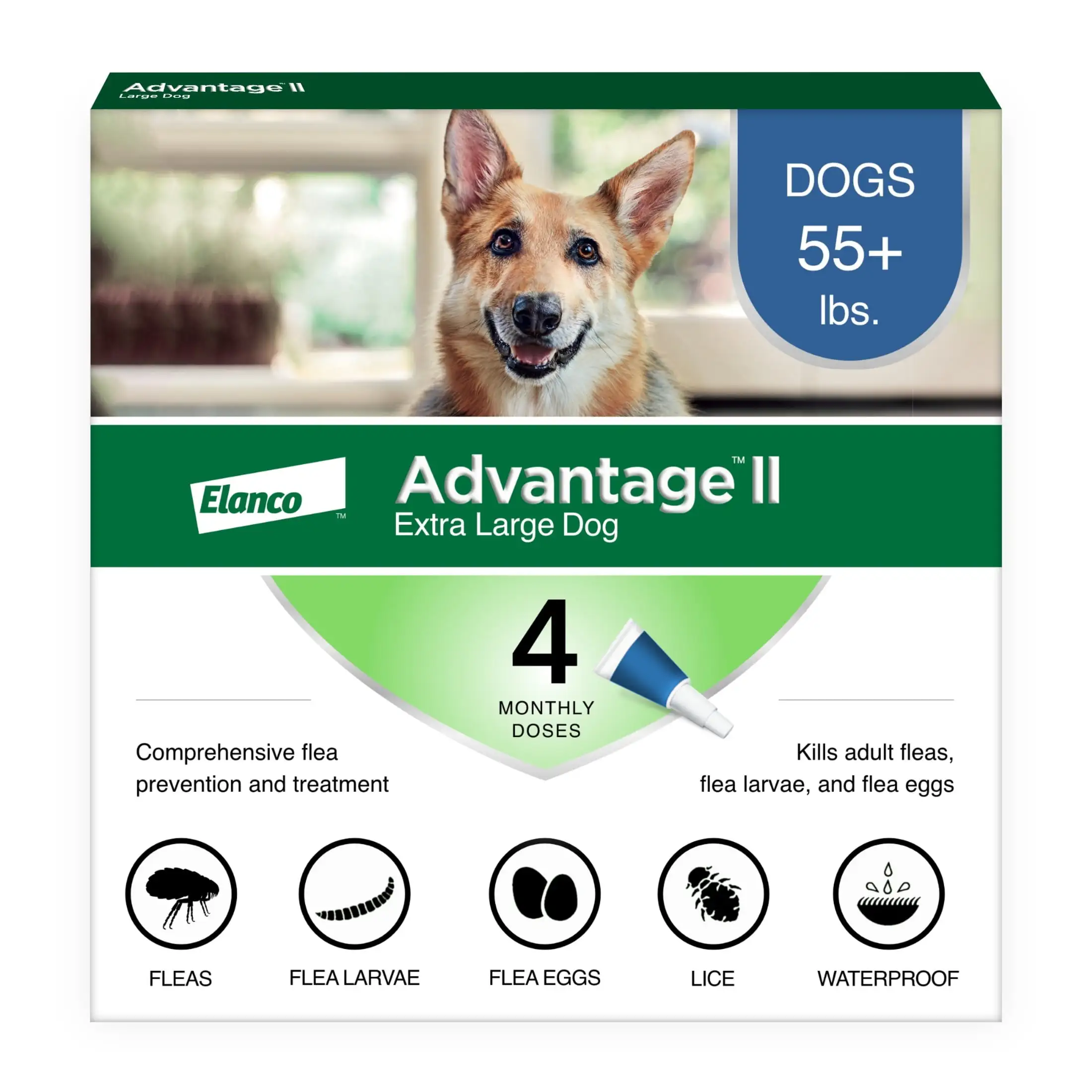 Advantage II Vet-Recommended Flea Prevention for XL Dogs 55 lbs+. 4-Monthly Treatments