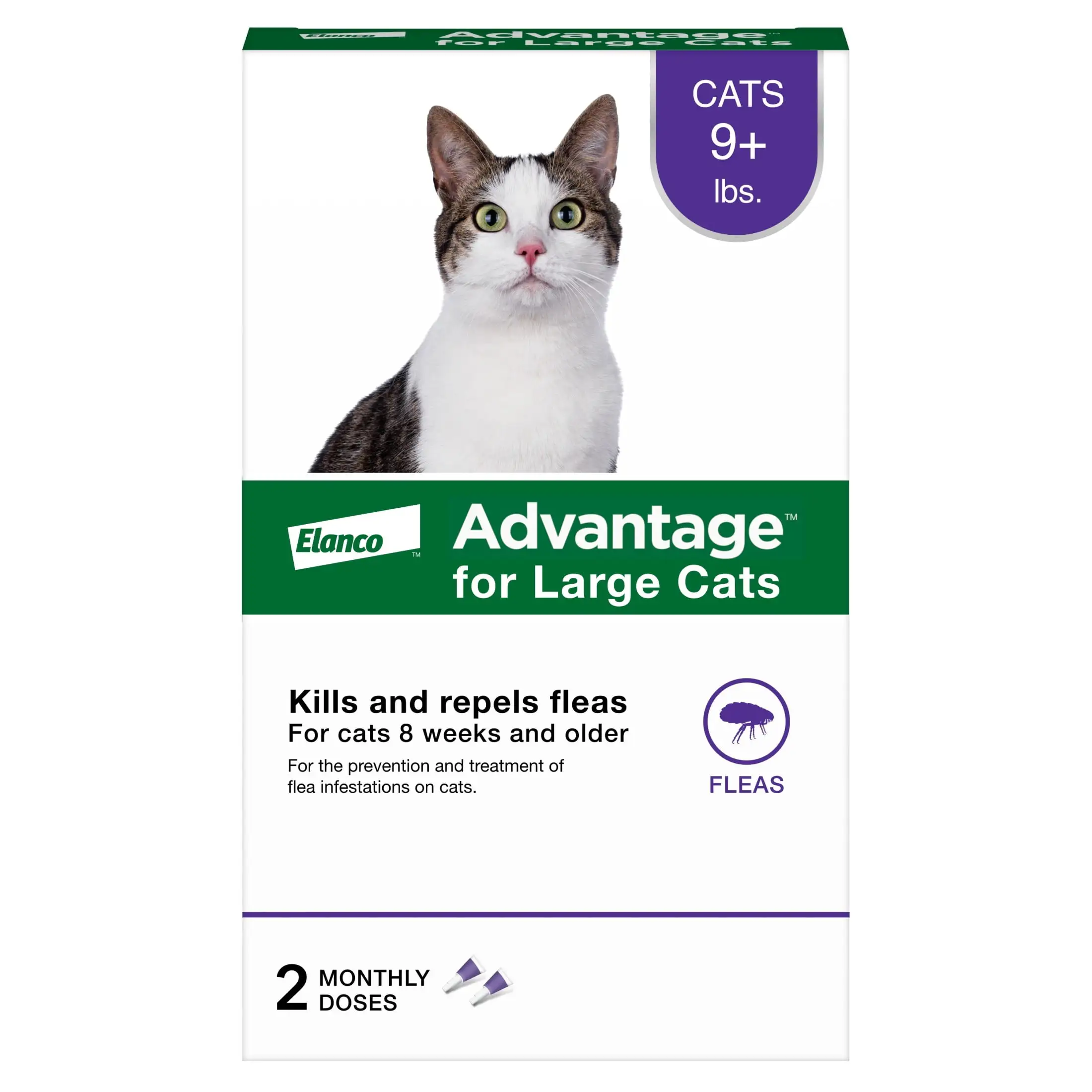 Advantage Topical Flea Prevention For Large Cats 9 lbs+. 2-Monthly Treatments