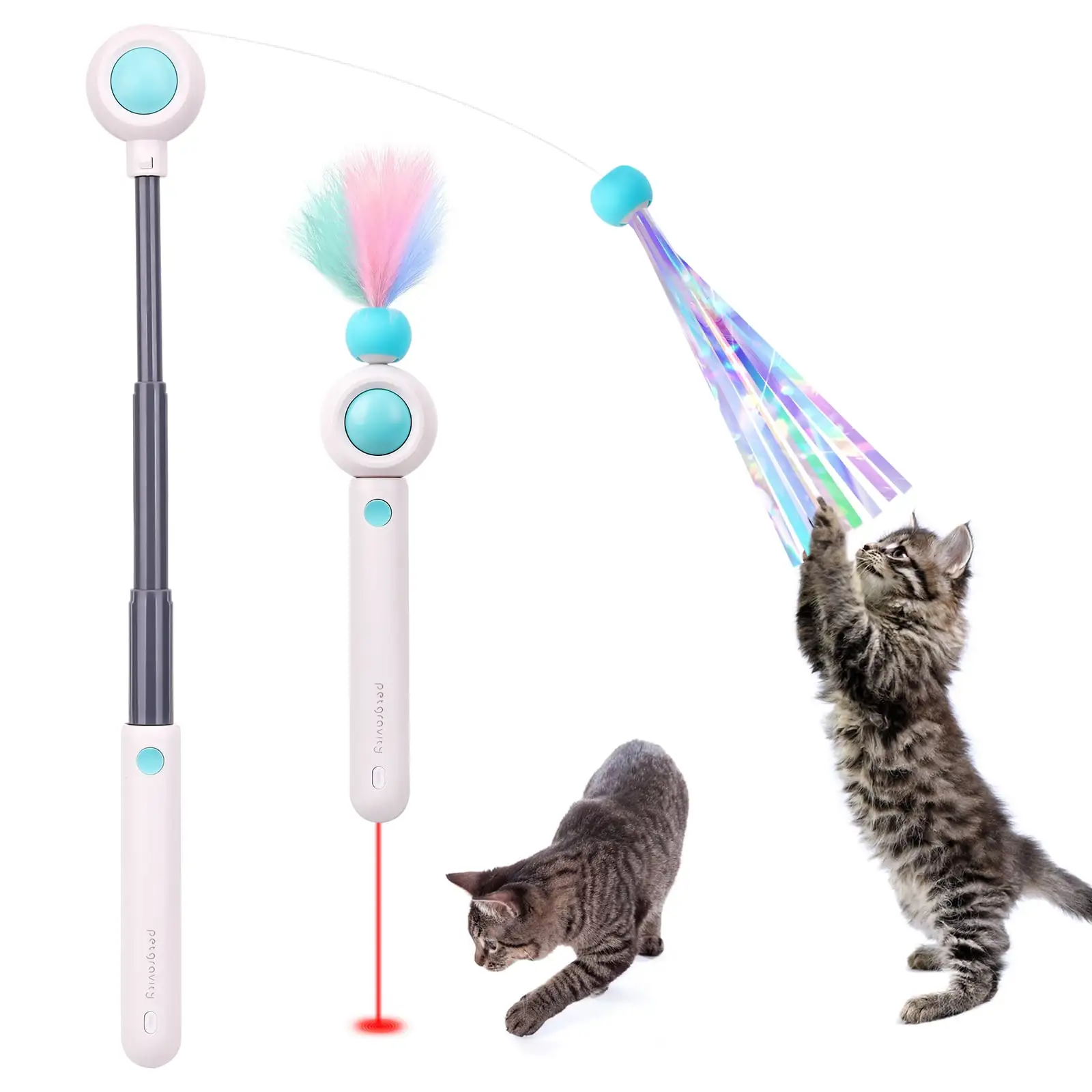 Aelflane Interactive Cat Toys for Indoor Cats.Cat Teaser Wand Laser Toy 2-in-1.Kitten Toys Feather One Click Retractable.Blue