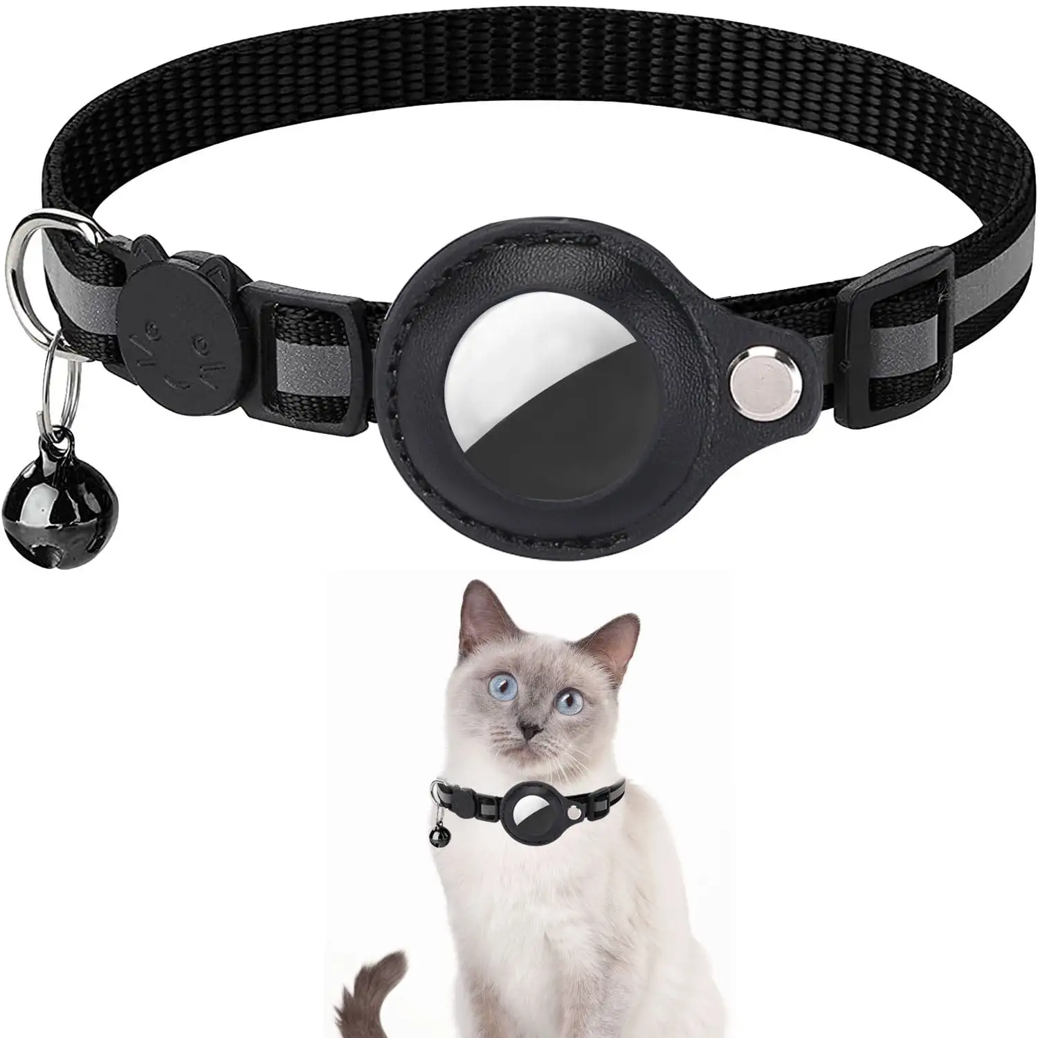 Airtag Cat Collar Breakaway. Reflective Kitten Collar with Apple Air Tag Holder and Bell for Girl Boy Cats. 0.4 Inches in Width and Lightweight