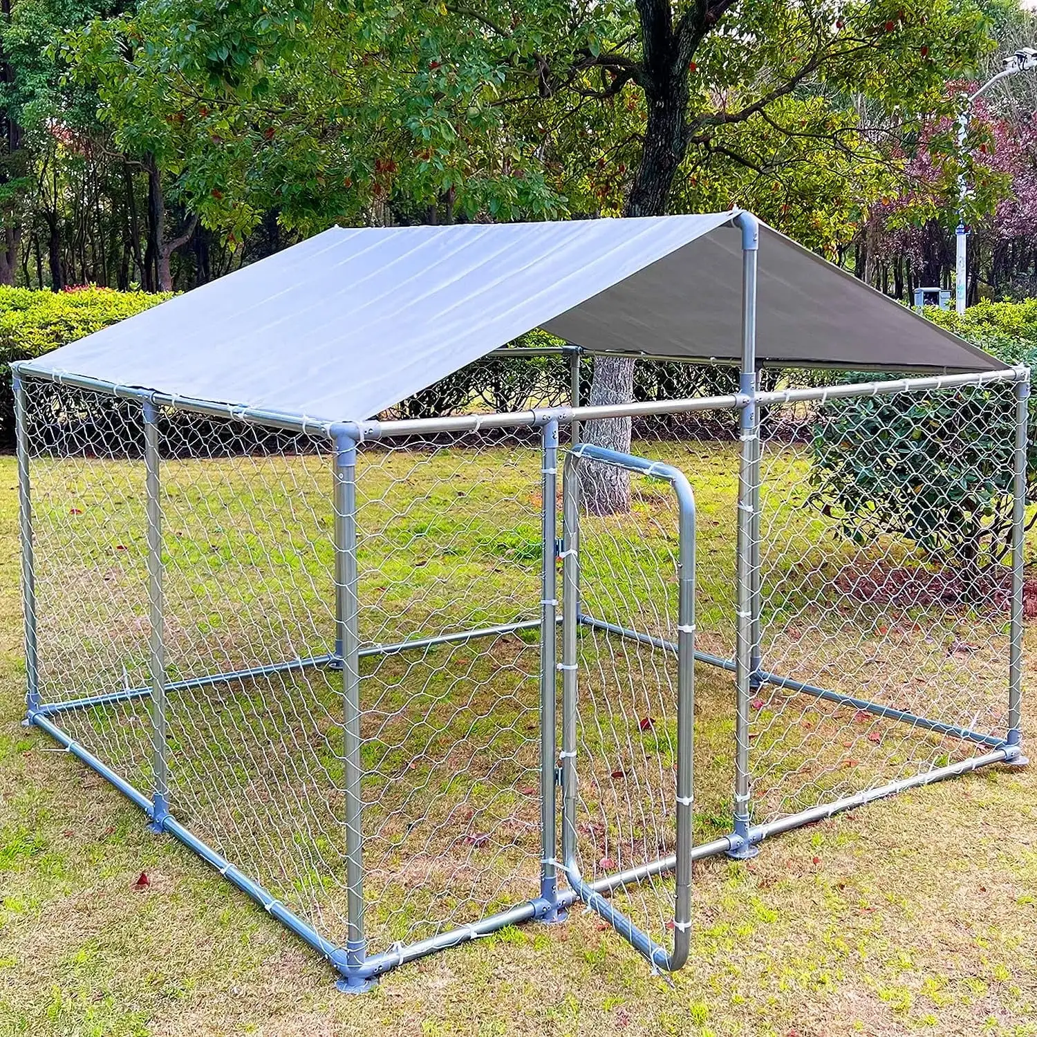 Aixvx 7.5'x7.5'x5.3' Outdoor Dog Kennel Heavy Duty Outdoor Fence Dog Run. Anti-Rust Dog Cage with Waterproof UV-Resistant Cover and Updated Secure Lock