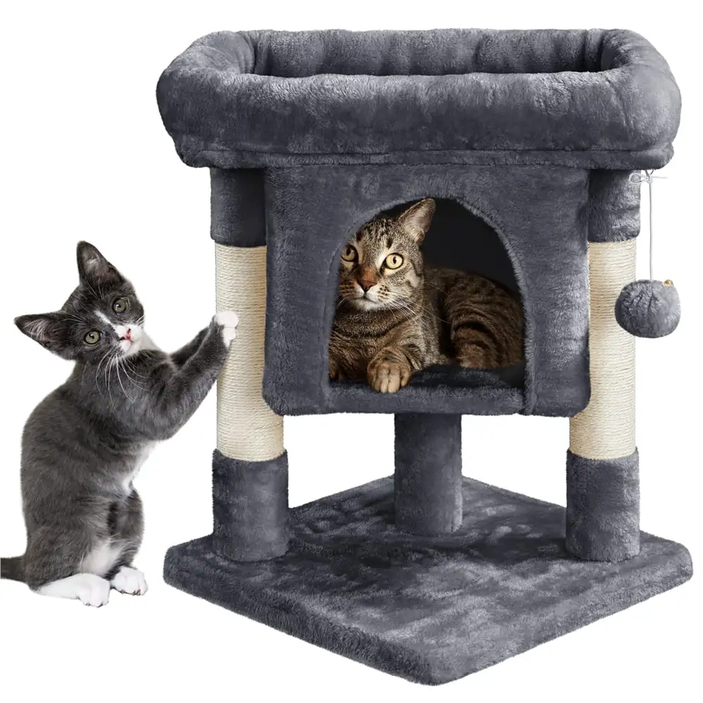 Alden Design 23.5 H 2-Level Cat Tree Condo Tower with Plush Perch. Dark Gray