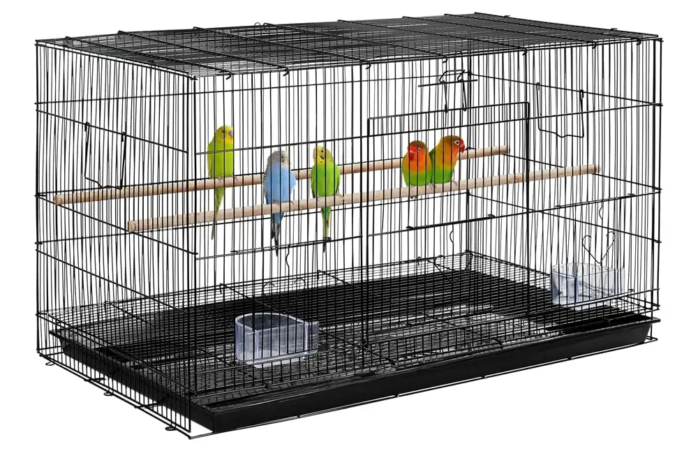 Alden Design 30 Bird Cage with Slide-Out Tray and Wood Perches. Black