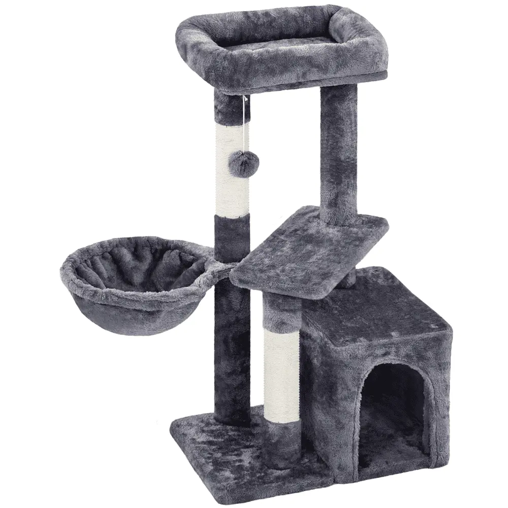 Alden Design 34.5 H Cat Tree Tower with Condo and Perches. Dark Gray