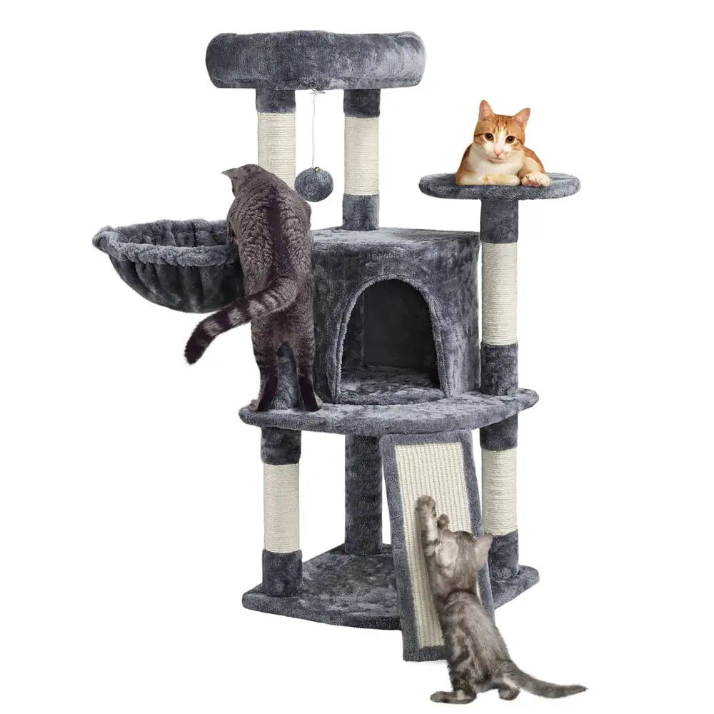 Alden Design 42H Multilevel Cat Tree Tower with Condo and Perches. Dark Gray