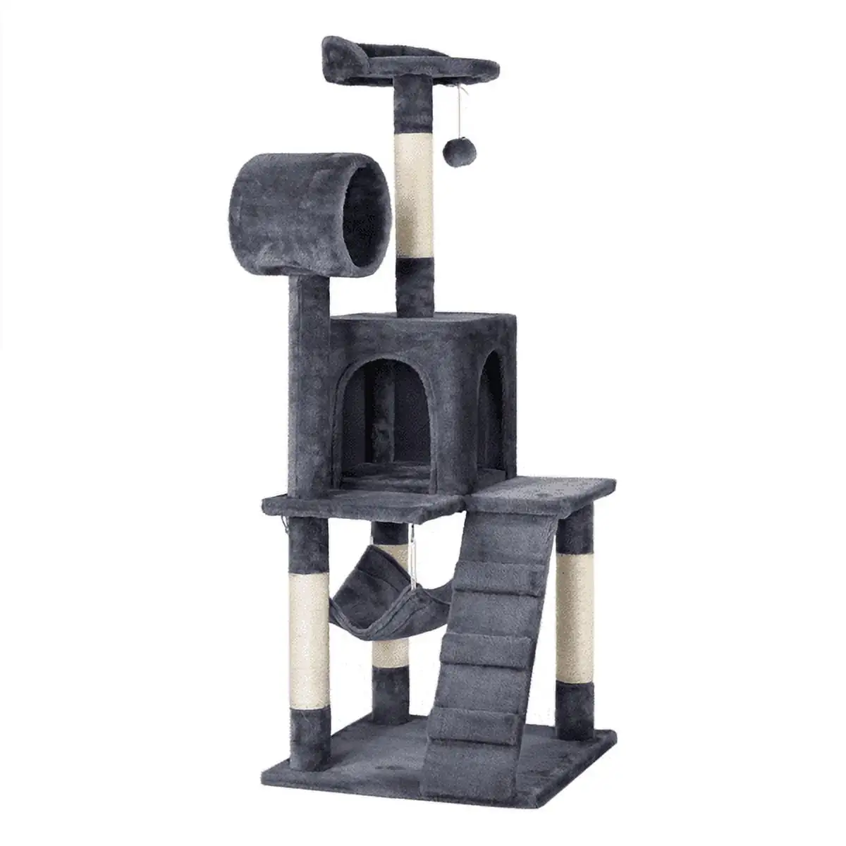 Alden Design 51 Cat Tree with Hammock and Scratching Post Tower. Dark Gray