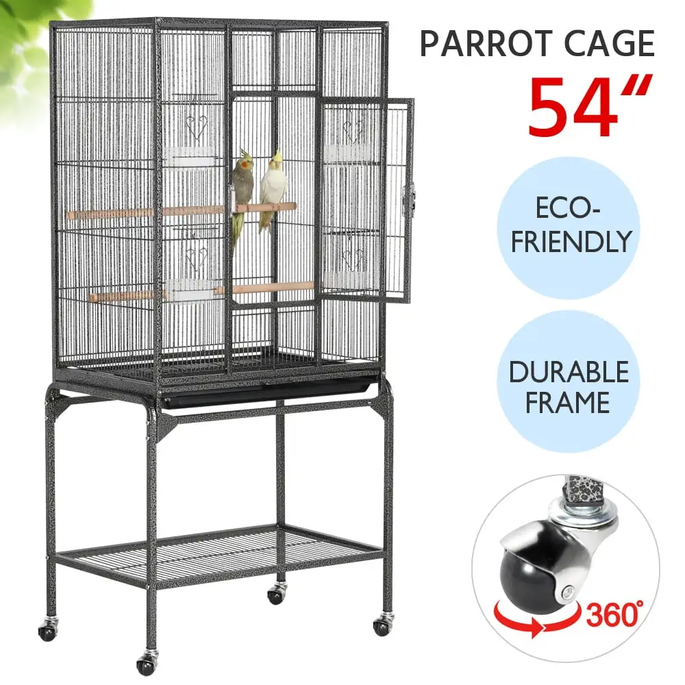 Alden Design 54 Metal Rolling Bird Cage with Detachable Stand. Black