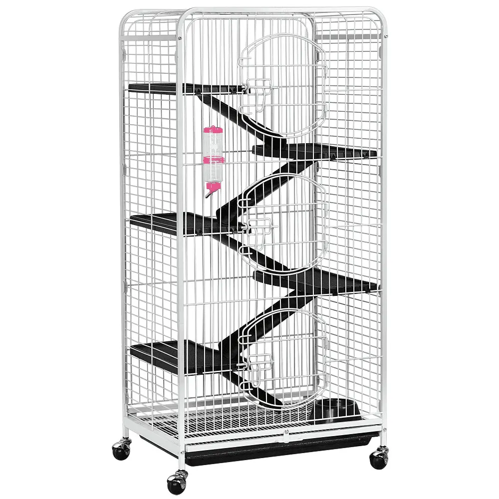 Alden Design 6 Level Rolling Large Pet Cage with 3 Doors. Pet Bowl. and Water Bottle for Small Animals. White