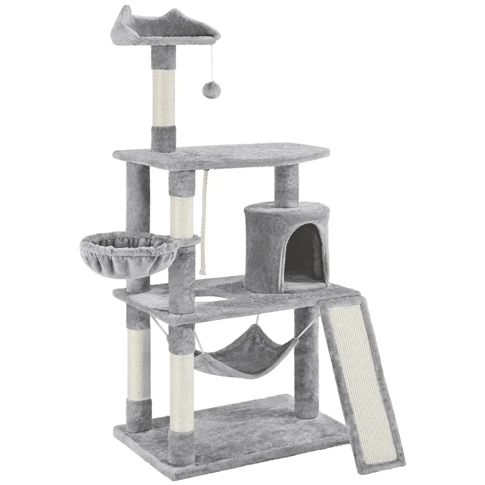 Alden Design 61 Cat Tree with Condo and Scratching Post Tower. Light Gray