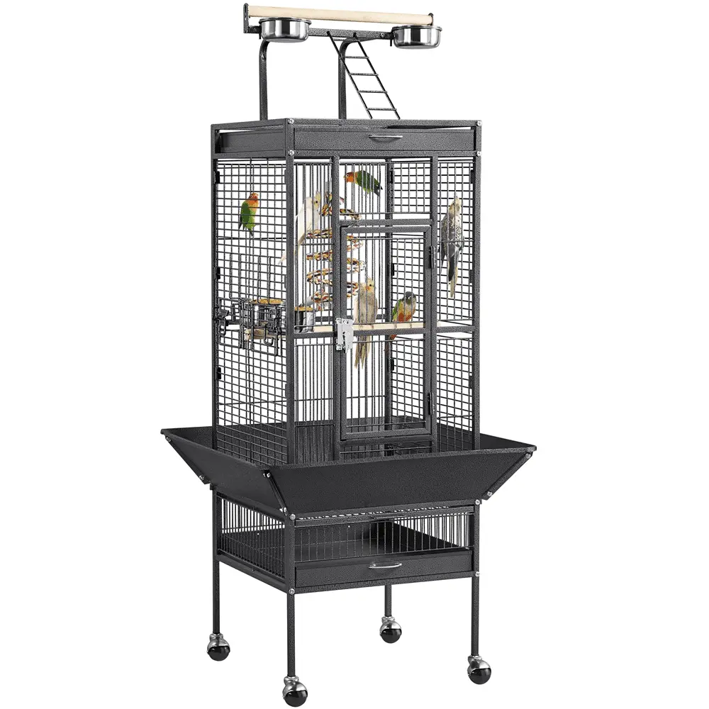 Alden Design 61 H Rolling Metal Bird Cage with Play Top. Black