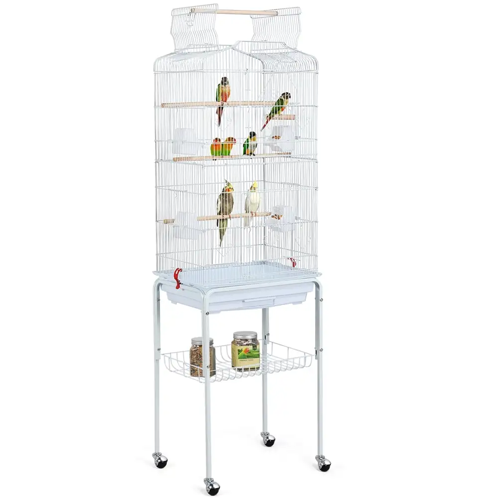 Alden Design 64 Large Rolling Metal Bird Cage with Open Top. White