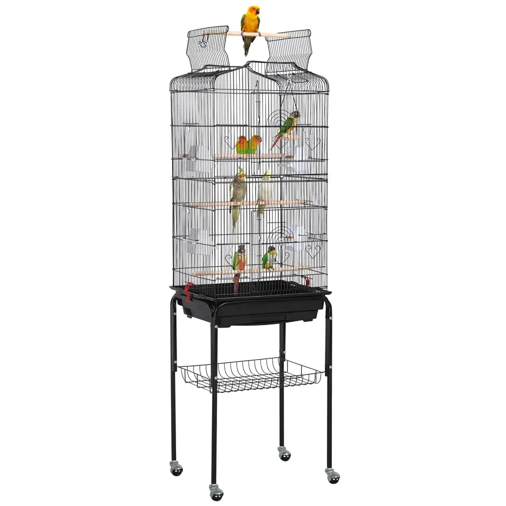 Alden Design 64 Open Top Metal Bird Cage with Detachable Rolling Stand. Black