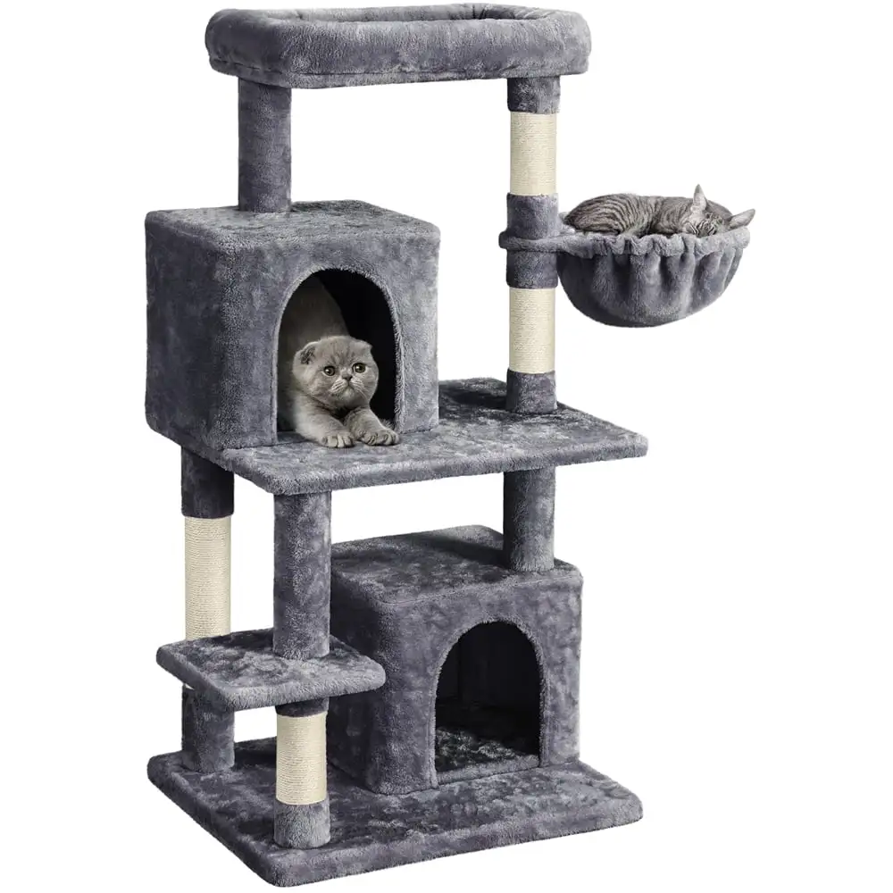 Alden Design Multilevel Cat Tree Tower with Condos Top Perch Basket Stable Structure. Dark Gray. 46.5H