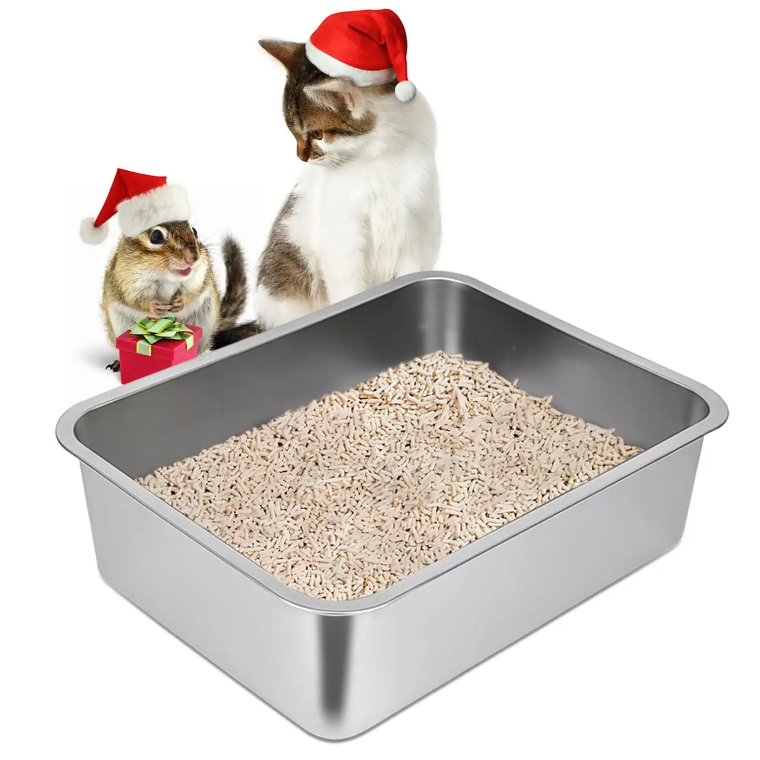 AlidaECO Stainless Steel Cat Litter Box.Large Metal Litter Box for Small Large Cats Kitty Rabbits.No Smell.Non Stick.Easy to Clean(15.7 L x 11.8 W x 4 H.S)