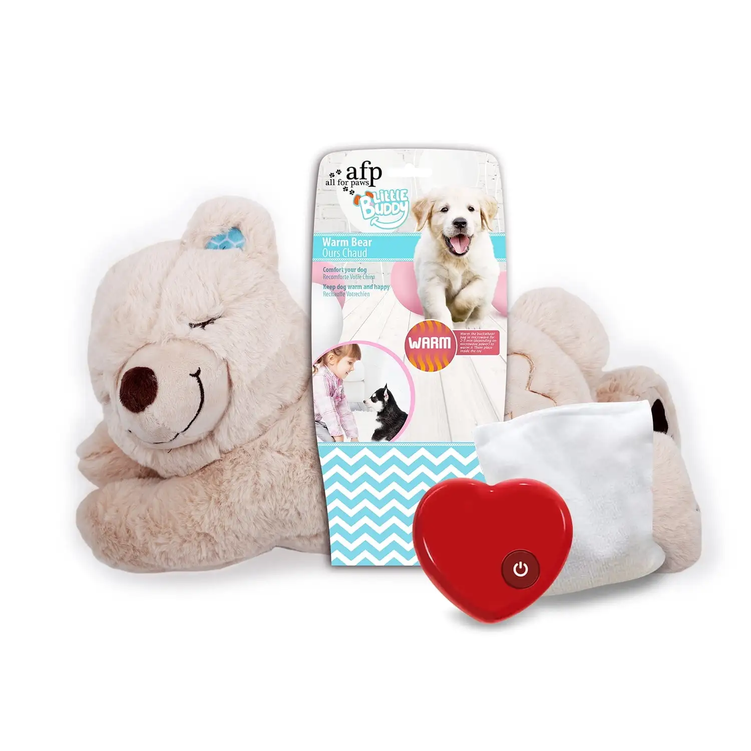 All For Paws Sleep Aid & Anxiety Relief Plush Toy with Heartbeat Sound and Heat Pack for Dog & Puppy. White Bear