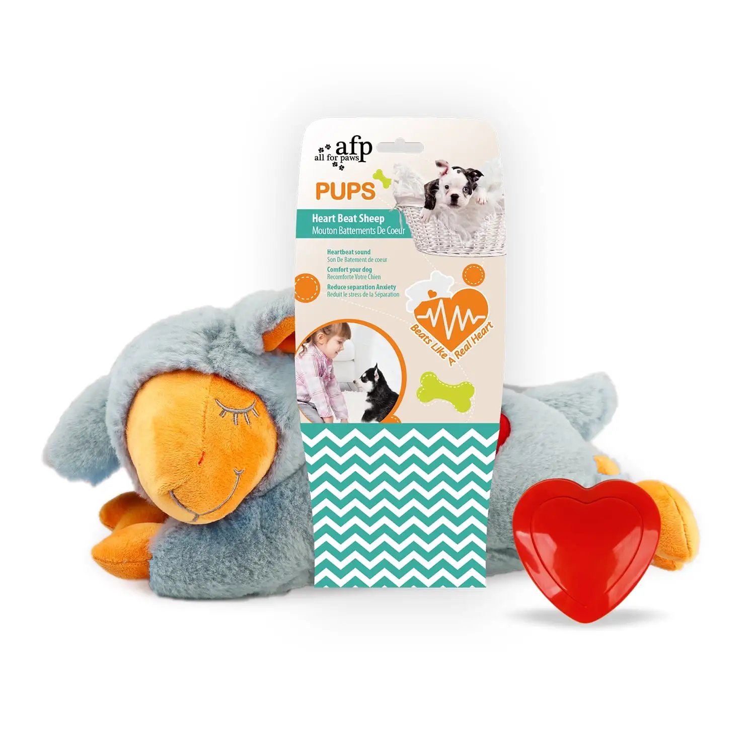 All For Paws Sleep Aid & Anxiety Relief Plush Toy with Heartbeat Sound for Dog & Puppy. Gray Sheep