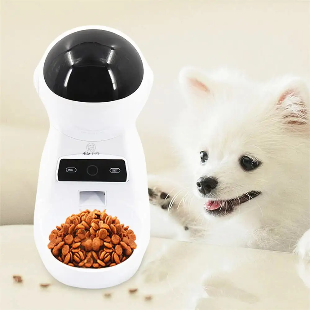 Alla Pets Dogs and Cats Feeder. Smart Automatic Pet Feeder Food Bowl Tank. Auto Pet Dry Food Dispenser 1~39 Portions Meal for Small and Large Pets (White)