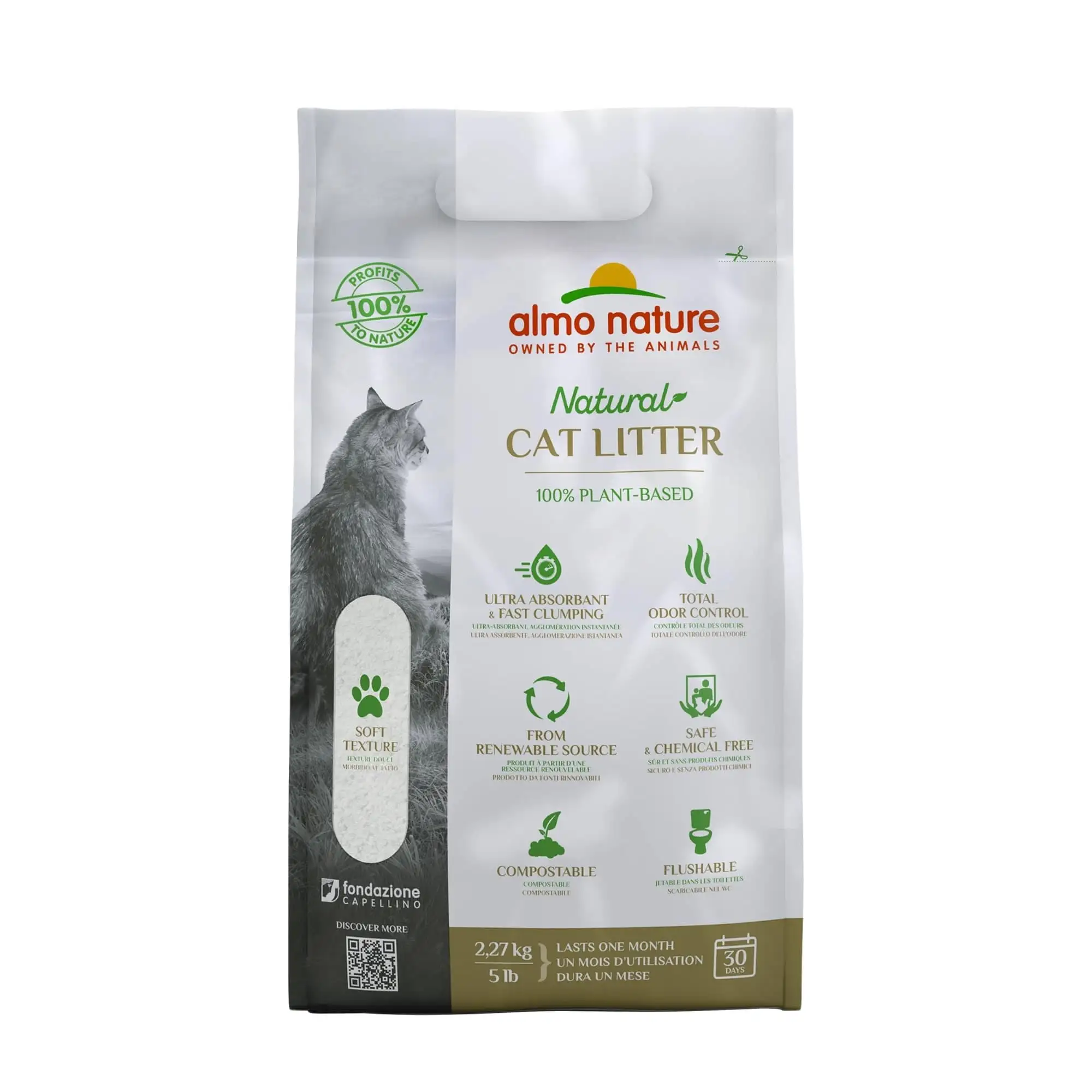 Almo Nature: Natural Unscented Cat Litter - 5 lbs - Non-Toxic. 100% Plant-Based. Clumping. Biodegradable. Compostable. For Cats & Kittens