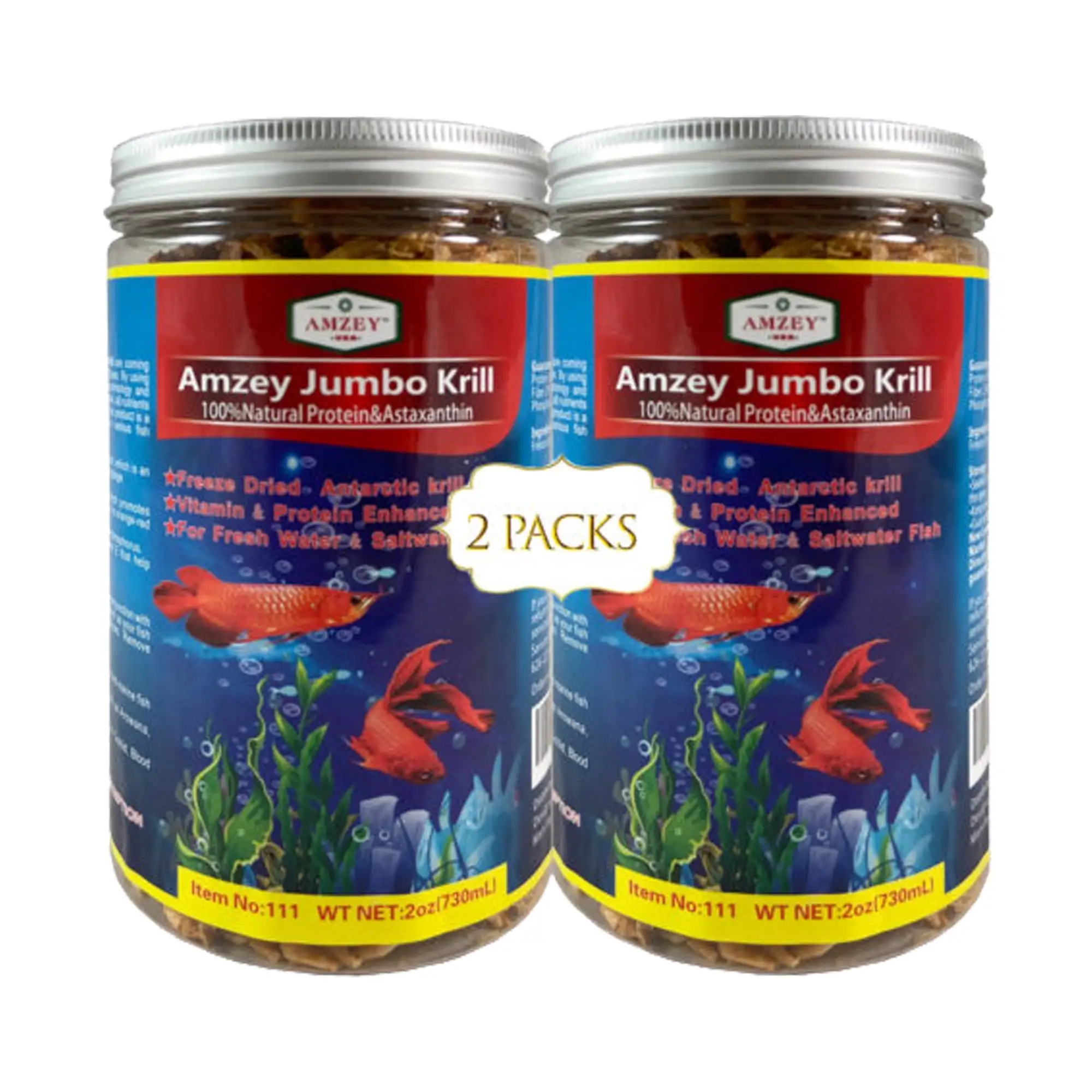 Amzey 2 Pack 2 oz Freeze Dried Jumbo Krill Fish Treat for Ornamental Fish. Turtles