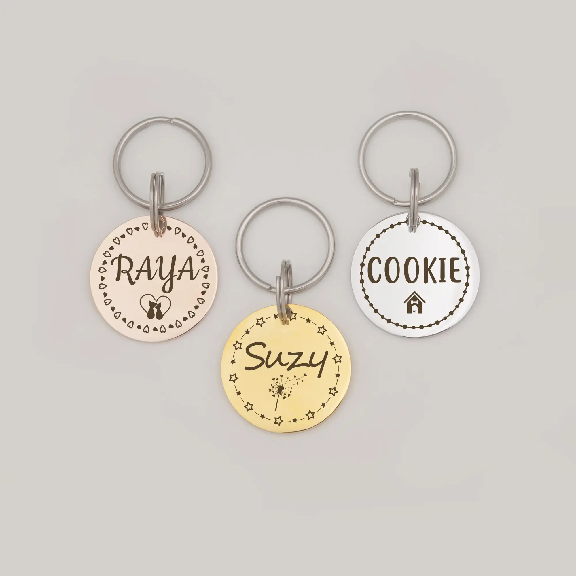 Anavia Metal Stainless Steel Round Name - Icon - Boarder Birthday Holiday Christmas Engraved Dog Cat ID Tag. Rose Gold