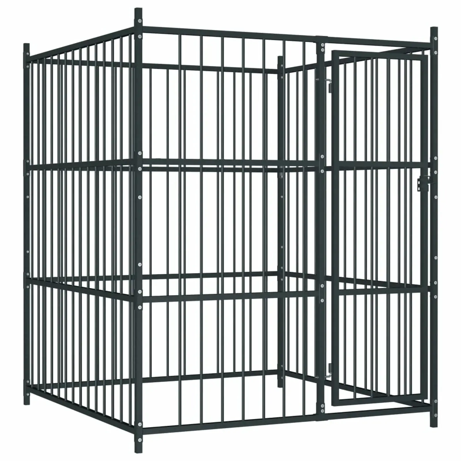 Anself Dog Kennel Galvanized Steel Bar Sidewalls Fence Playpen Lockable Gate Cat Duck Chicken Fence Exercise Fence Black 59.1 x 59.1 x 72.8 Inches (L x W x H)