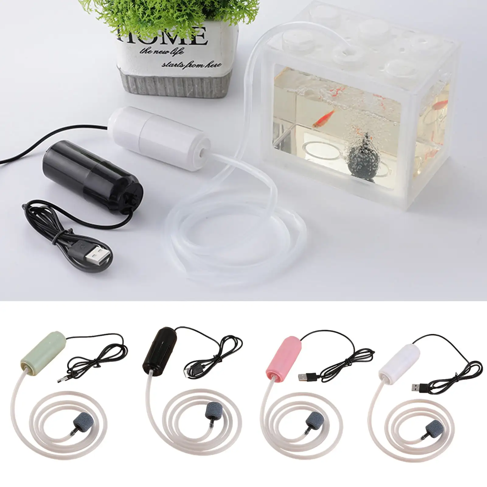 Anvazise 1 Set Aquarium Air Pump with Hanging Buckle USB Power Silent Fish Tank Air Compressor Aerator for Seafood Oxygenation Black