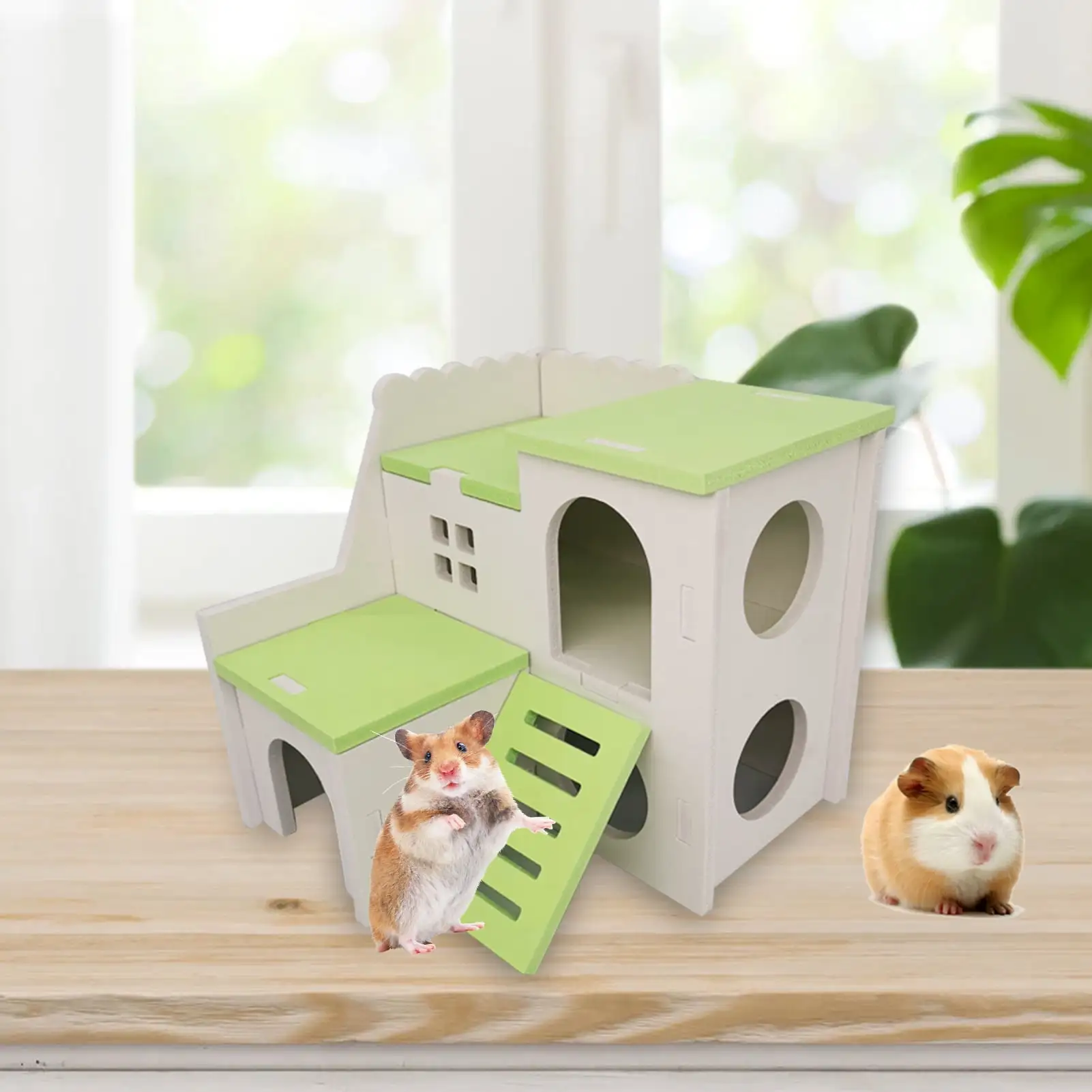 Anvazise Hamster Hideout House with Ladder Ventilated Design Double Layers Hedgehog Chinchilla Villa Living Hut Pet Supplies Blue