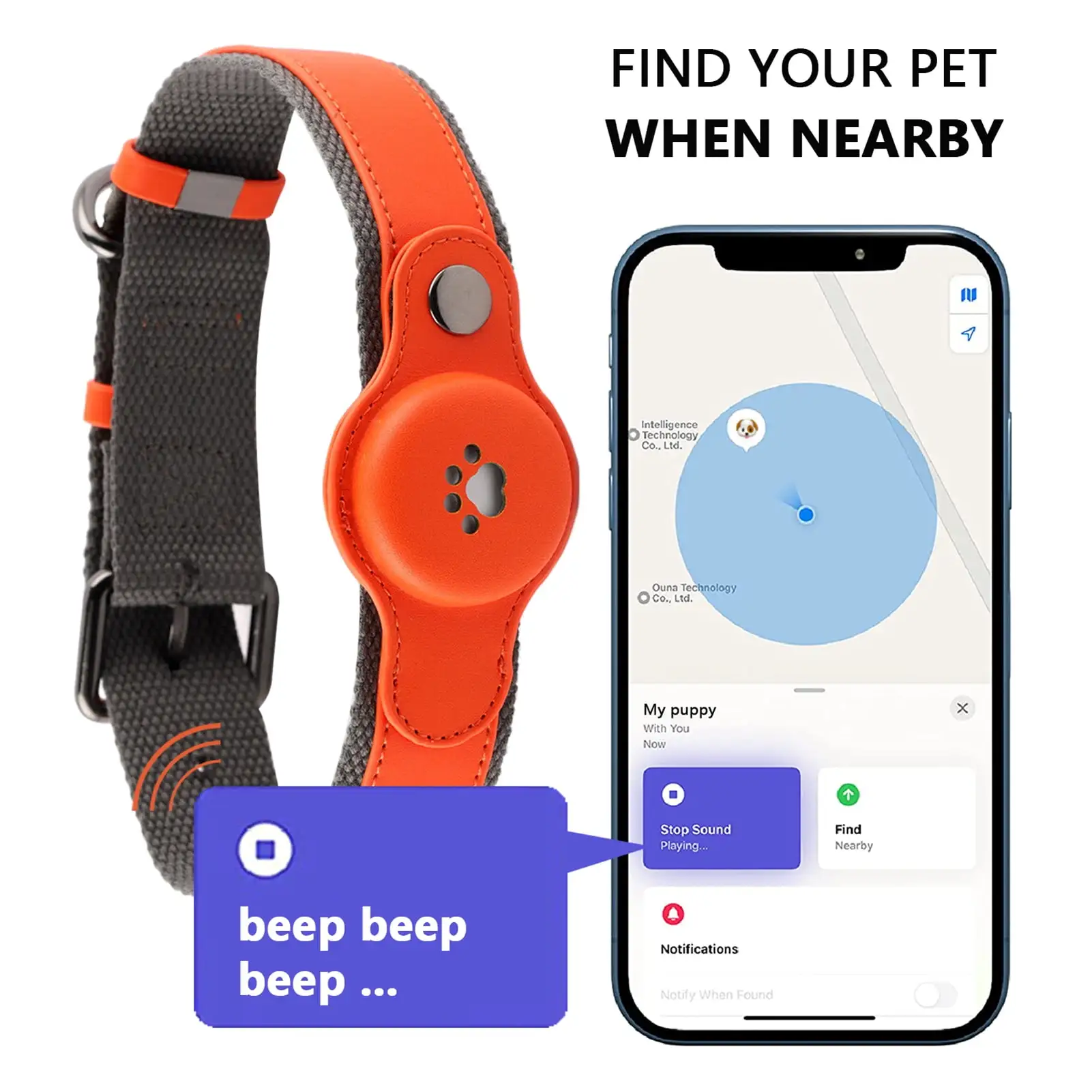 Anvazise Waterproof Dog GPS Tracker Collar for IOS Lightweight Long Battery Life Real-Time Anti-lost Pet Locator Fits Small Medium Large Dogs Dark Orange One Size