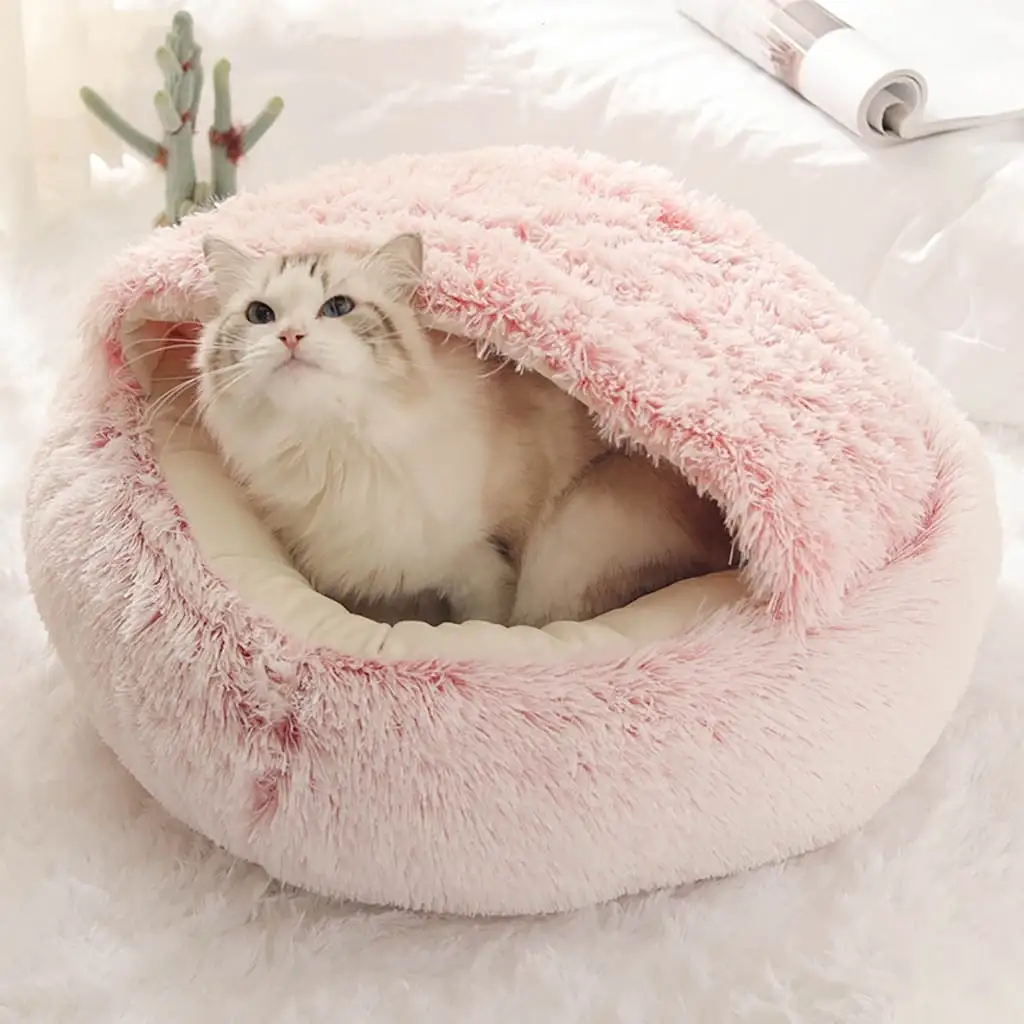 Apmemiss Clearance Cat Bed Round Plush Fluffy Hooded Cat Bed Cave. Cozy for Indoor Cats or Small Dog beds. Soothing Pet Beds Doughnut Calm Anti-nxiety Dog Bed - Waterproof Bottom Washable