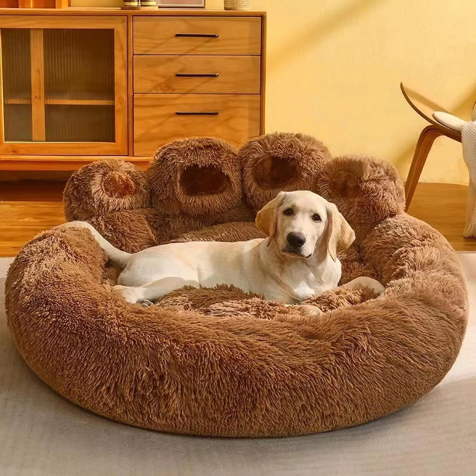 Apmemiss Dog Bed Clearance Cute Round Calming Dog Bed of Paw Shape. Pet Large Plush Dog Donut Bed for Medium Large Breed Dog. Soft. Comfy and Cozy Doggie Bed Lightning Deals of Today Prime. 27.5 Inch