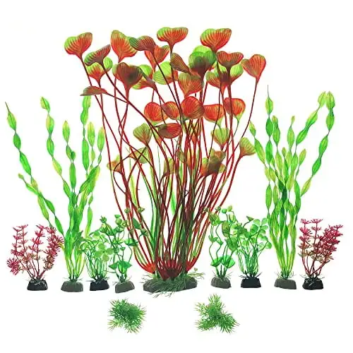 Aquarium Decorations Fish-Tank Accessories Plants - Fish Tank Decor Kit with Artificial Plastic Plants