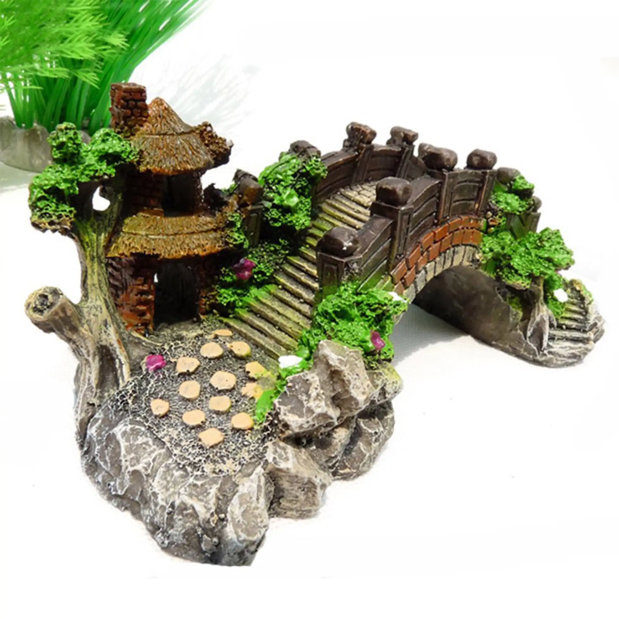 Aquarium Landscaping Decorative Bridge Aquarium Accessories Resin Bridge Turtle Climbing Platform Vintage Arch Bridge Fish Tank Decor.S-14.5 x 5.5 x 6cm