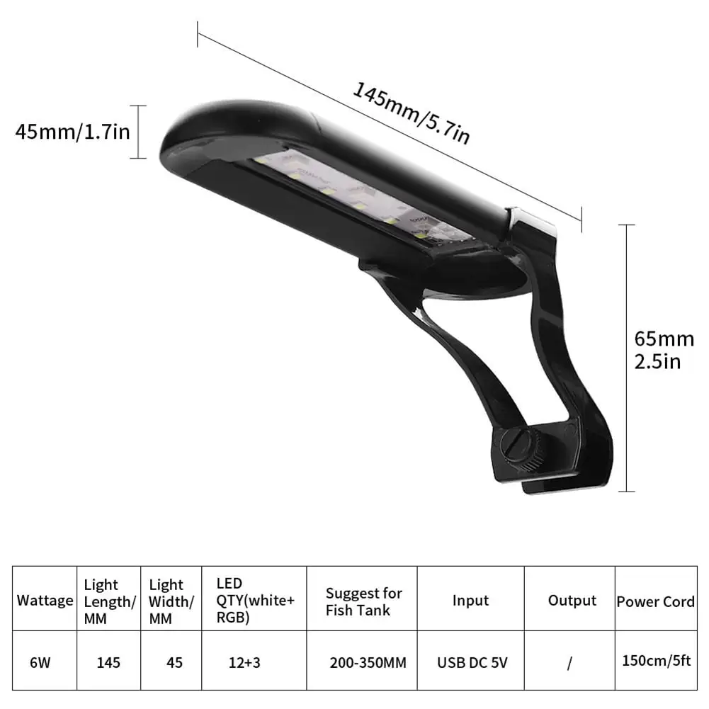 Aquarium Led Clip Light.Multifunction High Brightness Aluminum Alloy Lamps.Freshwater Fish Tank for Aquarium Fish Tanks.in Timer DC5V with USB Port Dimmable