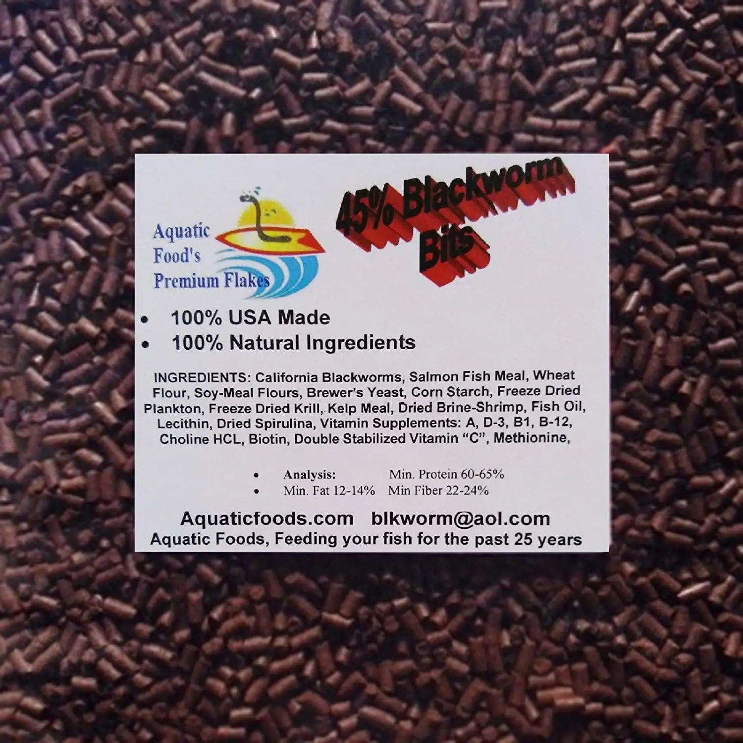 Aquatic Foods 45% California Blackworm Sinking Bits. Perfect for Discus. Cichlids & ALL Tropical Fish - 1/4-lb