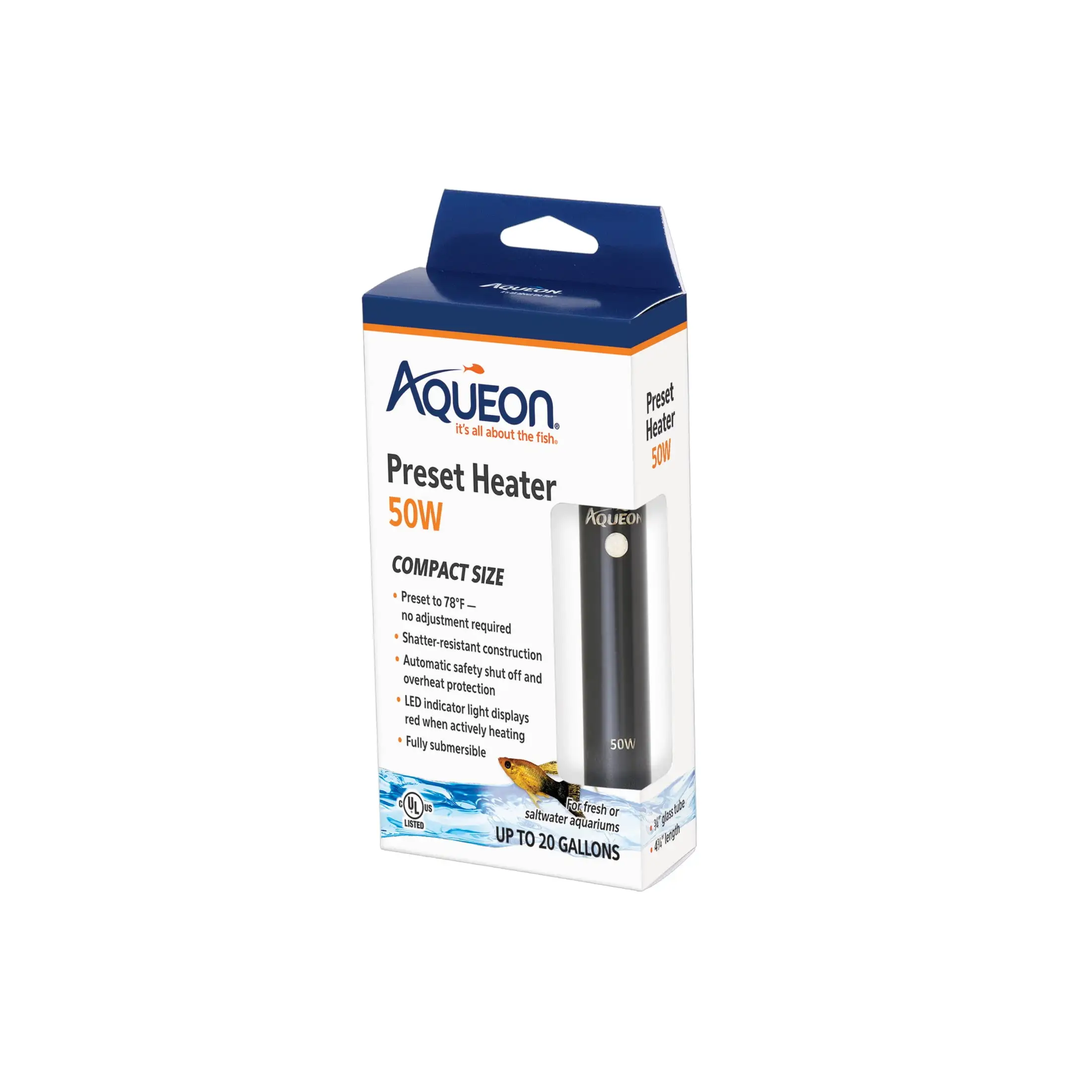 Aqueon Preset Aquarium Heater Black. 50 Watts. Up to 20 Gallons