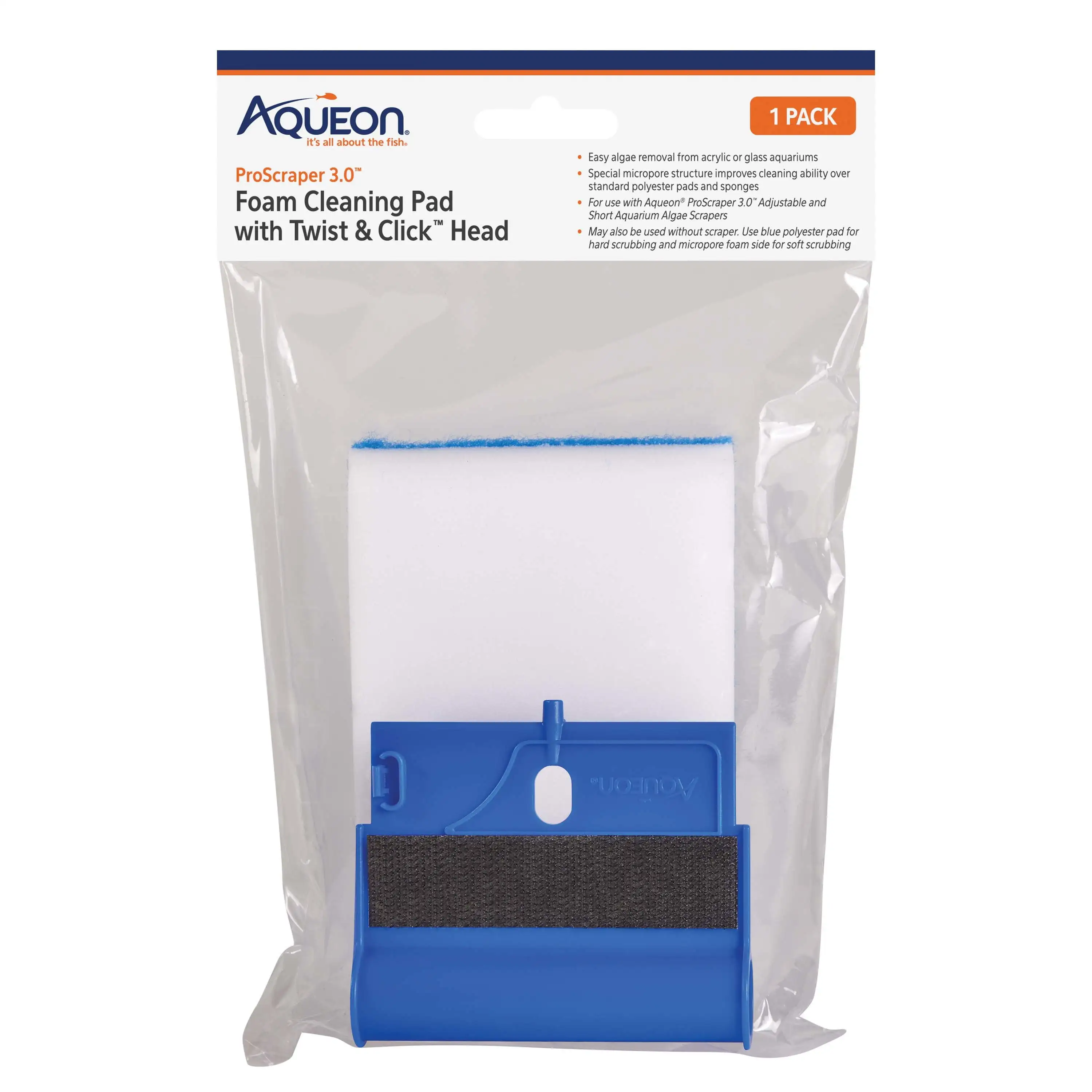 Aqueon ProScraper 3.0a??? Foam Cleaning Pad & Twist & Clicka??? Head One Size