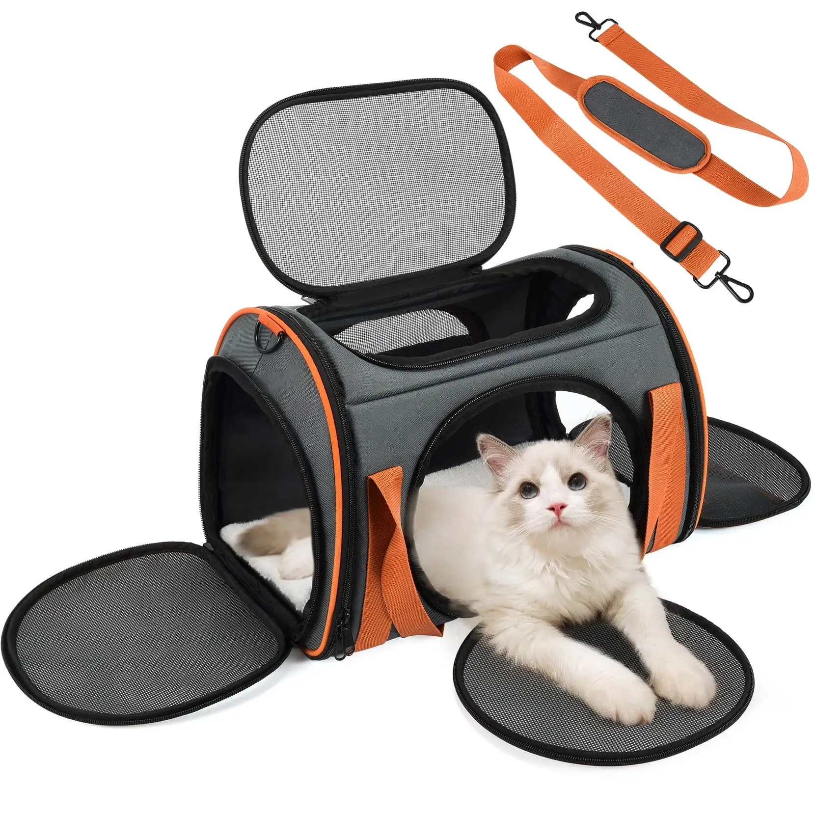 Ardorfun Soft Sided Cat Carrier for Medium Cats 600D Oxford with Fleece Pad. 5 Mesh Windows. 20lbs Cat Carrier Airline Approved Pet Carrier for Small Medium Cats Dogs. Dog Carriers for Small Dogs