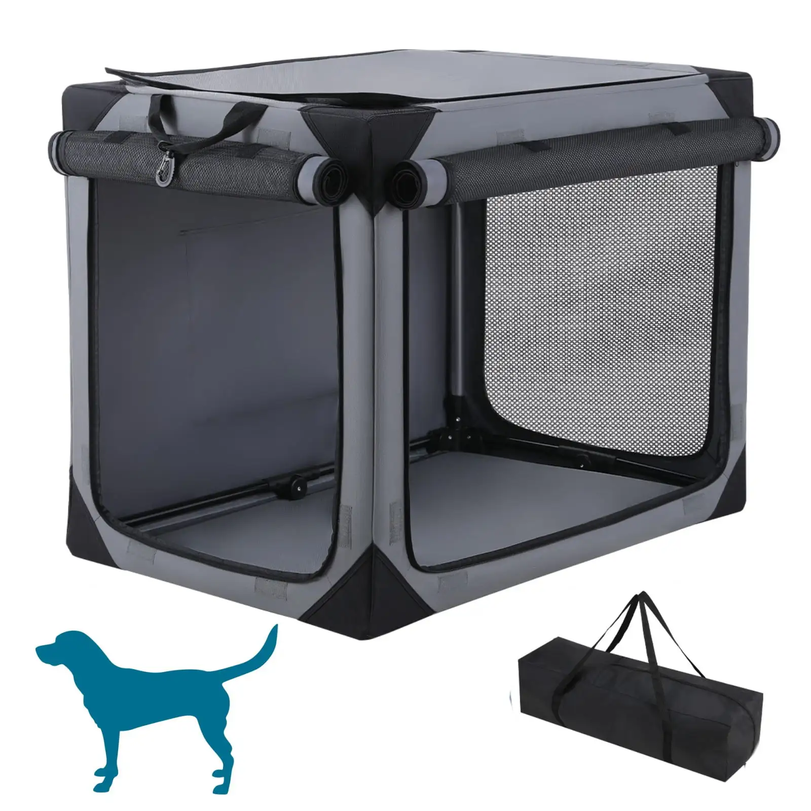 Arlopu Collapsible Dog Crate. 42in 4-Door Foldable Dog Crate Portable Dog Kennel Soft Dog Crates with Mesh Windows and Carrying Bag