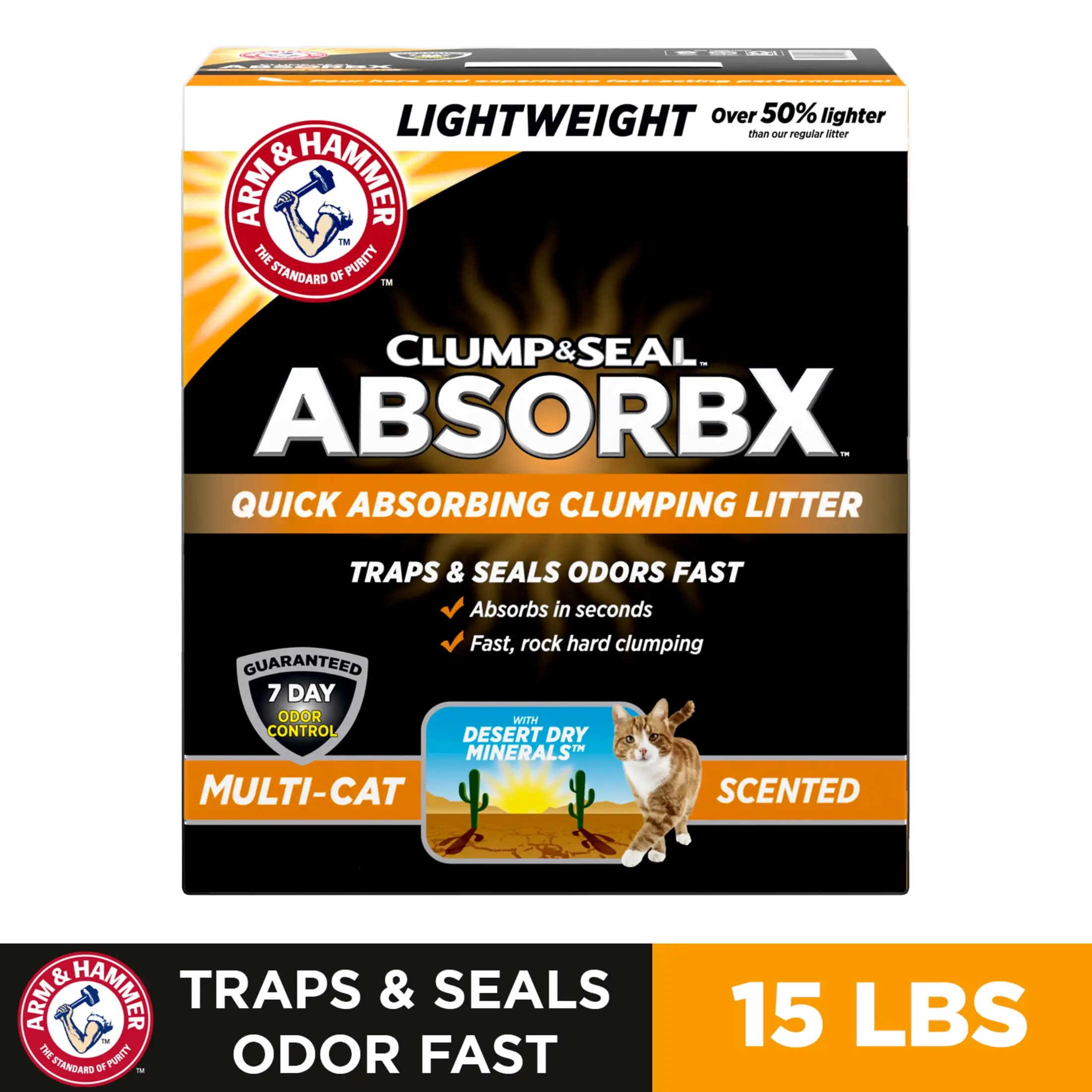 Arm & Hammer Clump & Seal AbsorbX Clumping Cat Litter. Multi-Cat Scented. 15 lb