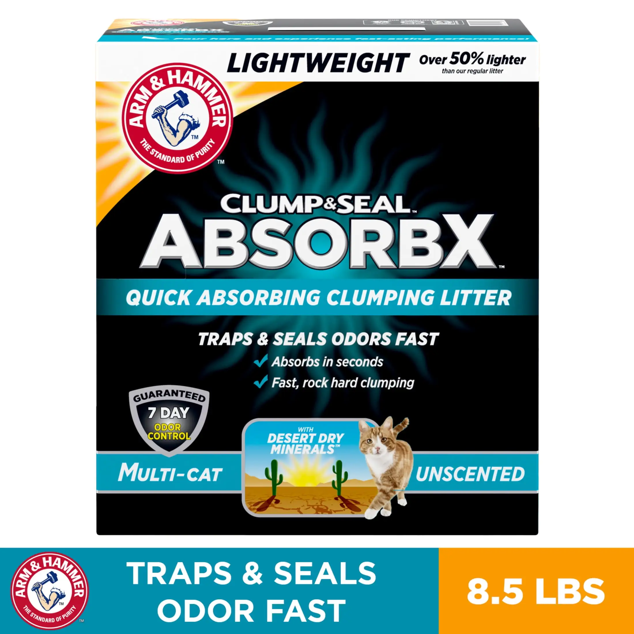 Arm & Hammer Clump & Seal AbsorbX Clumping Litter. Multi-Cat Unscented. 8.5 lb