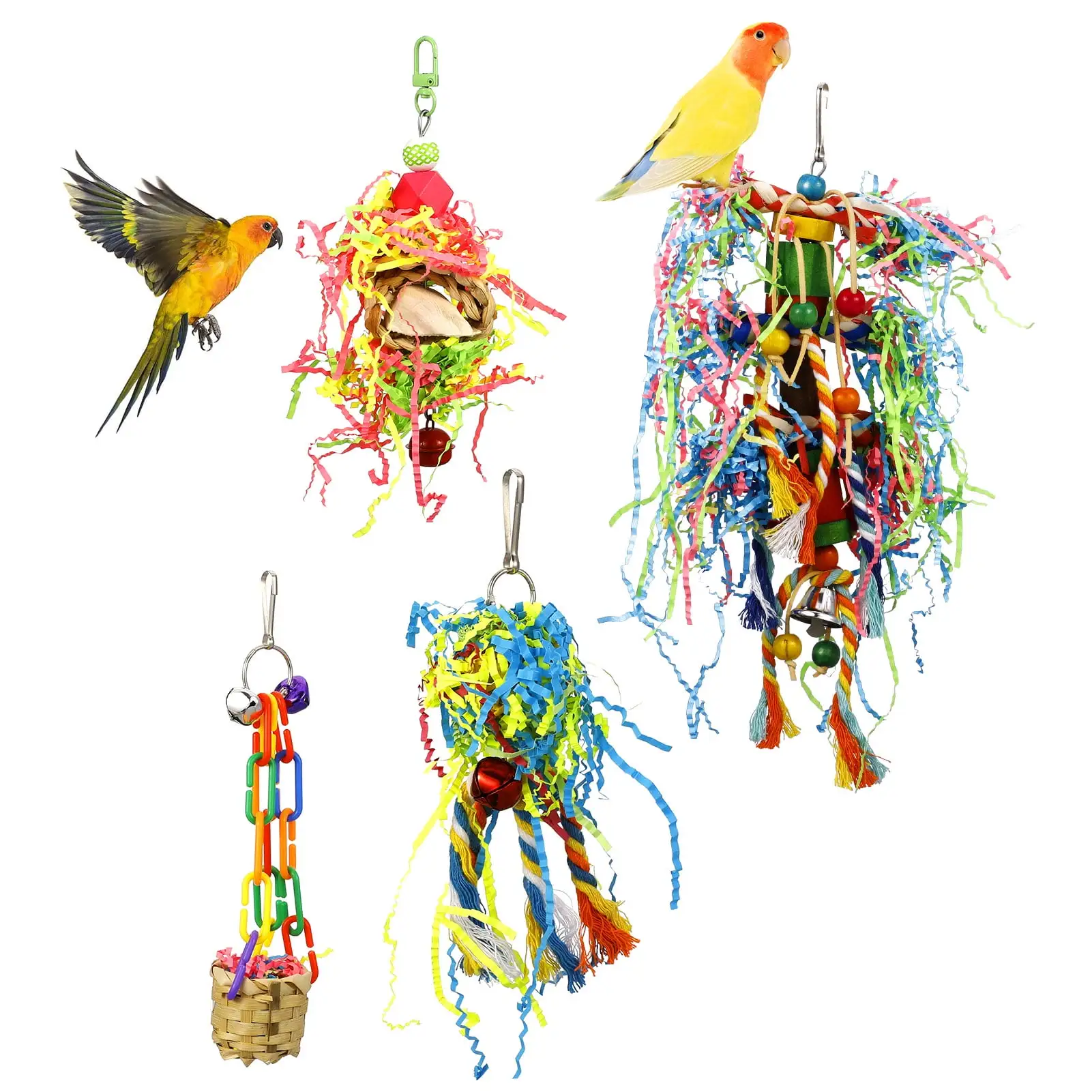 Armscye 4 Pack Bird Shredding Toys.Parrots Chewing Hanging Foraging Toys Parrots Cage Shredder Toys Birds Budgies Cage Accessories for Small Parakeets.Conures.Love Birds.Finches