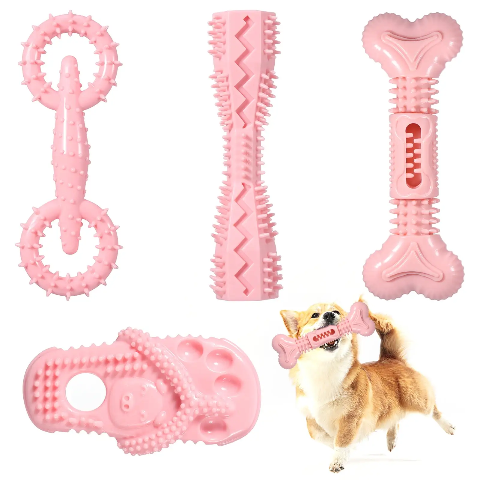 Armscye 4 Pcs Puppy Toys for Teething. Dog Chew Toys. Soft Rubber Puppies Teething Toys for Cleaning Teeth. Interactive Toy for Small Medium Dogs