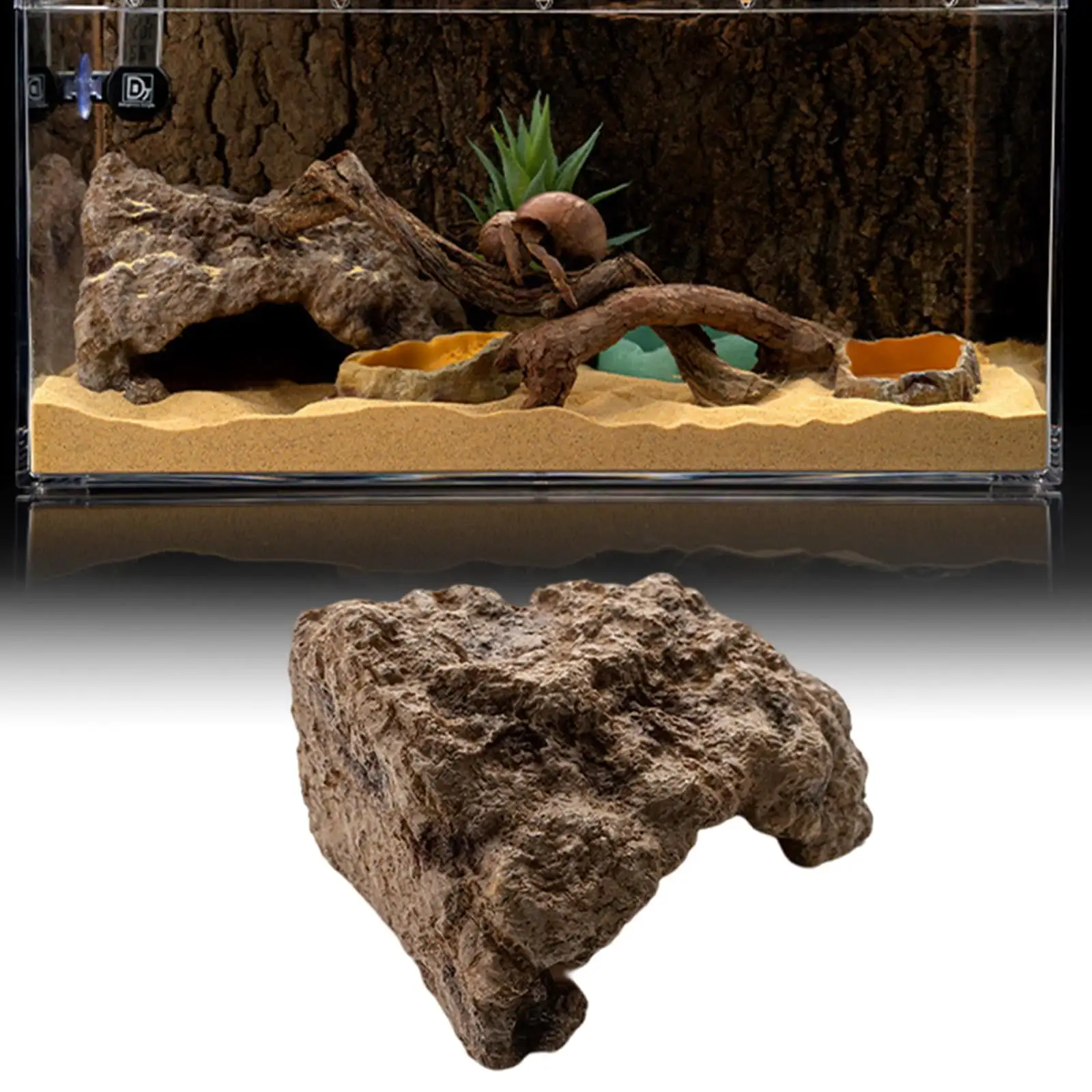 Artificial Reptile Hide Cave Ornament Adornment Decoration Shelter Hole Hide Out Cave Rock Resin Hide Rest Cave for Terrarium Turtle Medium